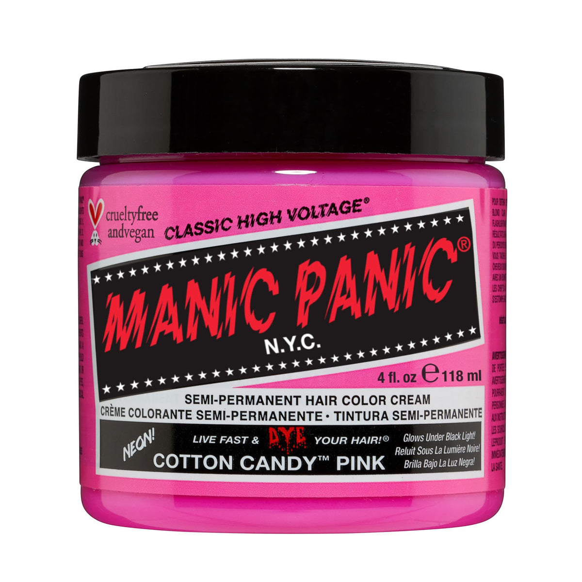 MANIC PANIC Classic Cotton Candy Pink Semi Permanent Hair Color - Bright Pink Hair Dye for Women & Men That Lasts 4-6 Weeks - Vegan, Ammonia & Cruelty-Free - Create & Mix Custom Shades (4oz)