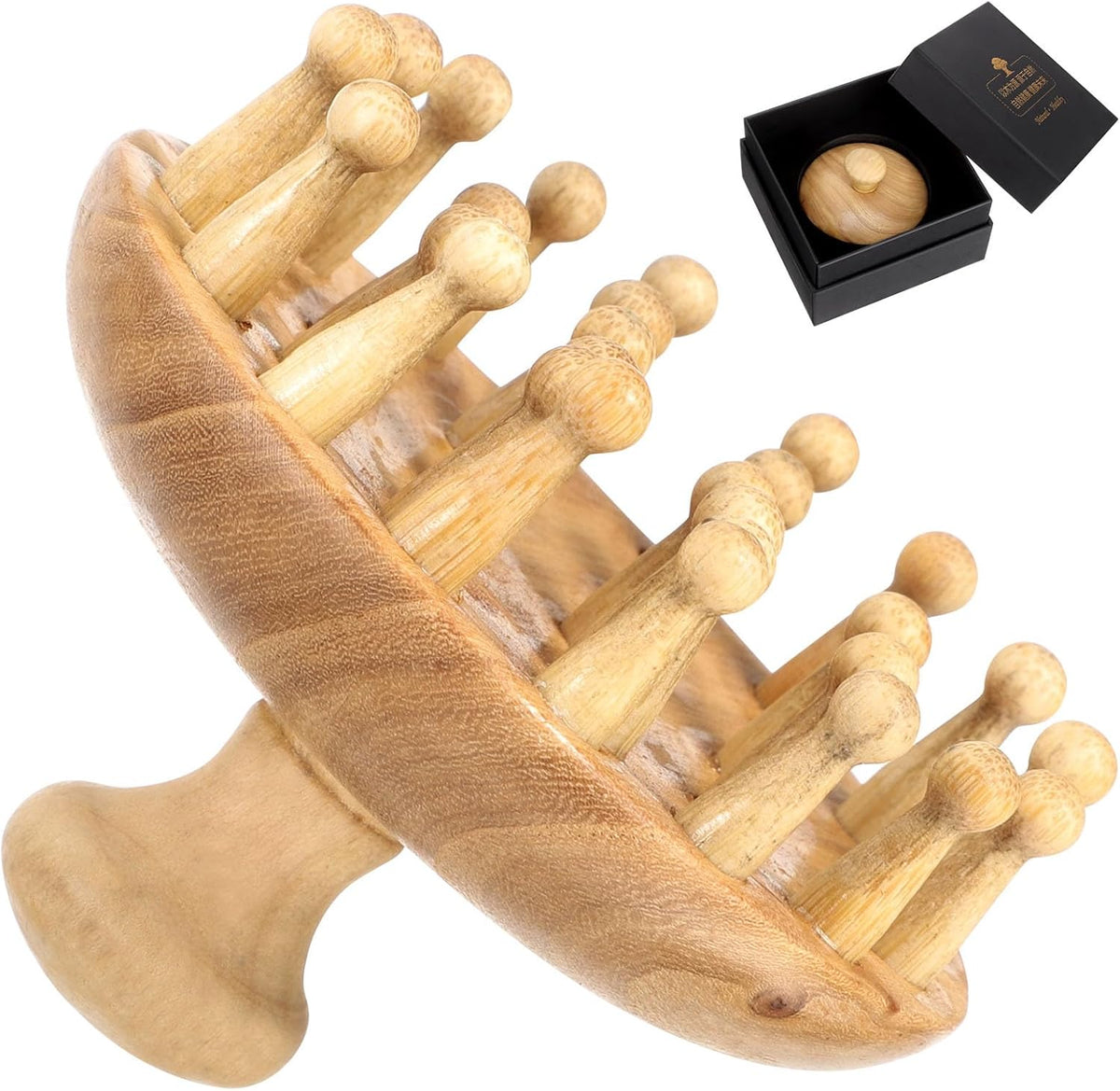 NOLITOY Wooden Scalp Massager, Head Acupoint Massage Anti-Static Round Wide Tooth Brush Guasha Tool Shampoo Scrubber Brush for Dandruff Removal
