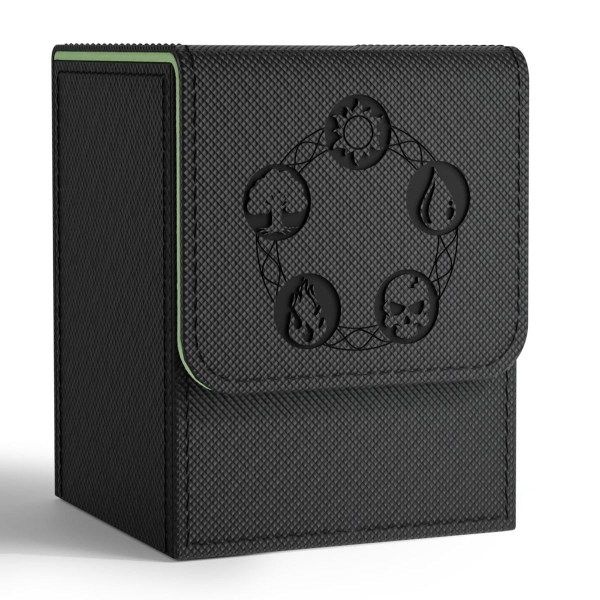 ZLCA Card Deck Box for Trading Cards with 2 Dividers, Card Storage Box Fits 100+ Single Sleeved Cards, PU Leather Strong Magnet Card Deck Case Holder for Magic Commander TCG CCG (Black&Green)