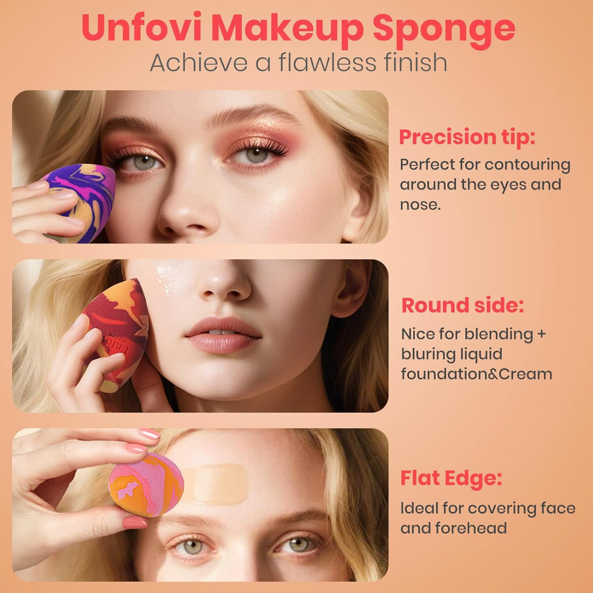 Tri Color Makeup Sponge, Low Absorption Latex Free Soft Makeup Sponges For Foundation,7pcs Beauty Sponge Blender for Power&Cream,Liquid (Multicolor)