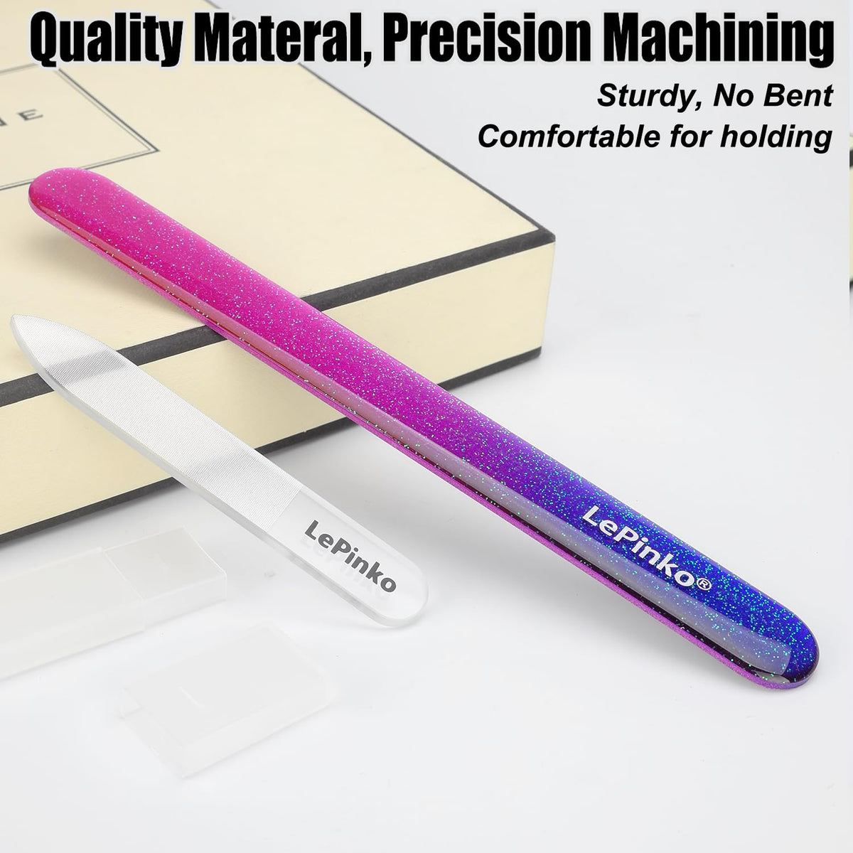 Diamond Nail File with Crystal Nail Shiner Set, Stainless Steel Nail File with Nano Glass Buffer, Metal Sapphire File with Nail Polisher, Professional Manicure Pedicure Kit for Salon Home and Travel