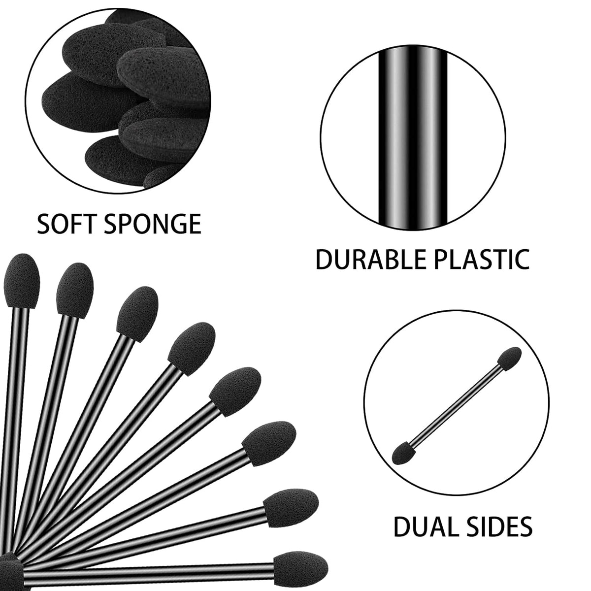 Ponpon 100Pcs Eyeshadow Applicators Dual Sides Eye Sponge Applicators Disposable Eyeshadow Brush for Girls Lady Women Makeup
