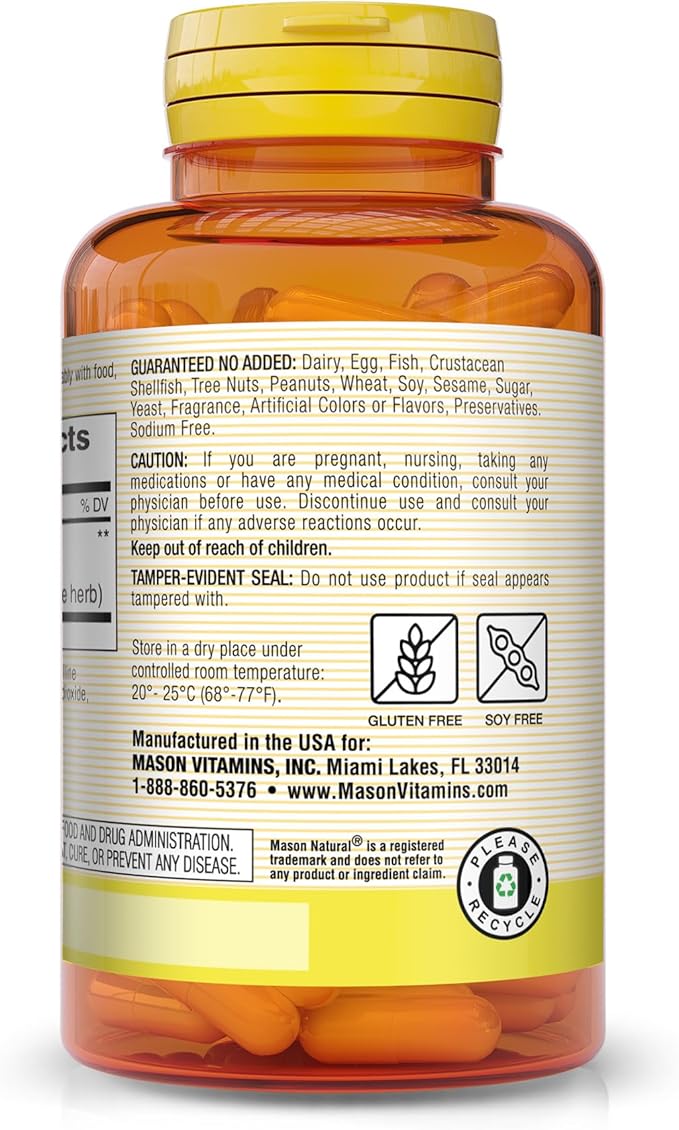 Mason Vitamins Ginkgo Biloba Leaves Powder, 500 mg per Capsule, 180 Gelatin Capsules