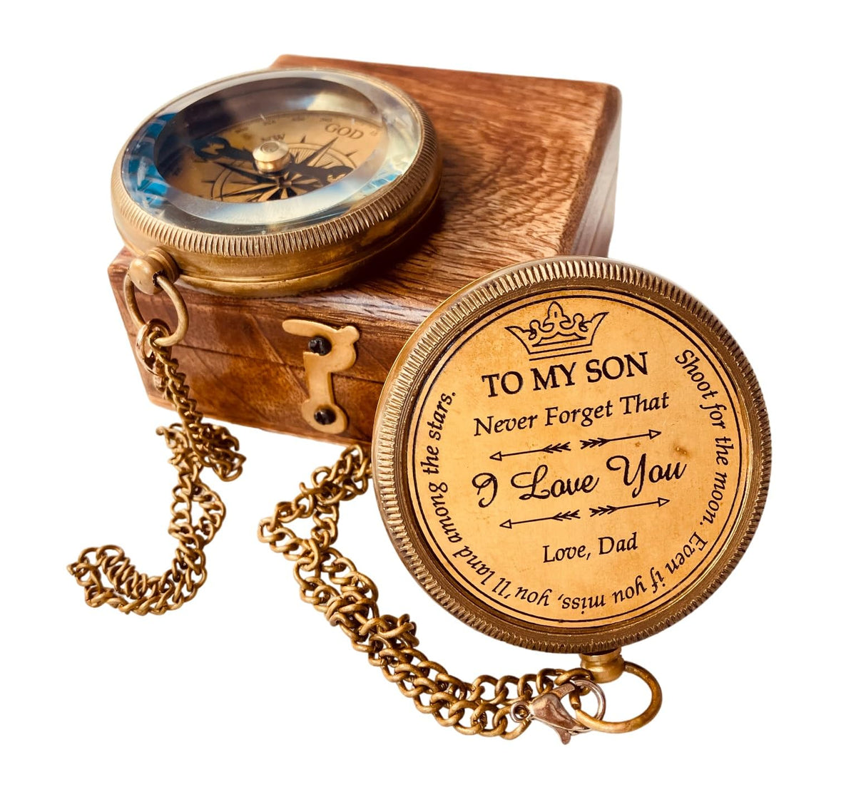 ALADEAN Gift for Son from Mom Dad | Engraved Compass 2" - Father to Son Gifts, Mom to Son Gifts for Graduation, Birthday Baptism Confirmation Communion (Dear Son from Dad)