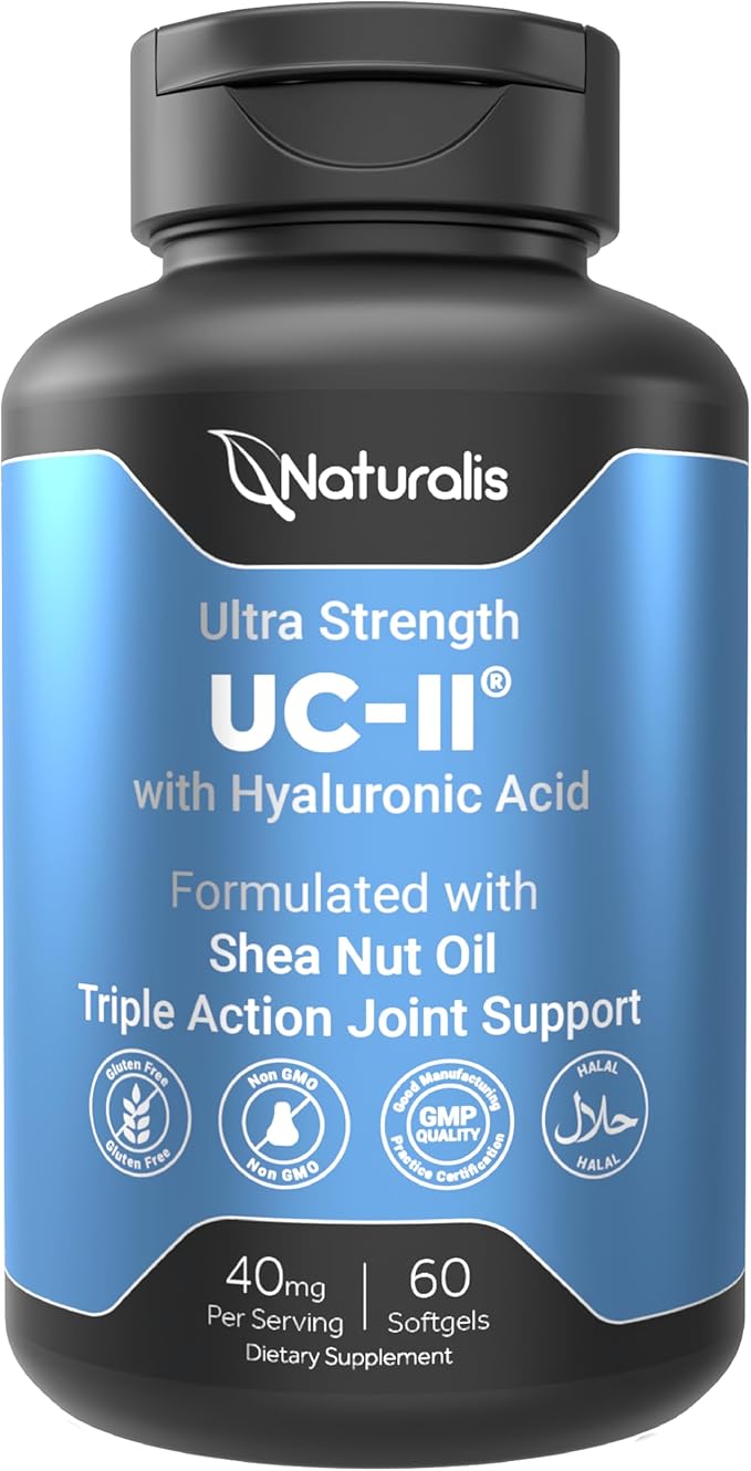UC-II 40 mg with Hyaluronic Acid and Shea Nut Oil | Enhanced Undenatured Type II Collagen for Better Joint Health, Mobility & Flexibility | Gluten-Free & Non-GMO | 60 Softgels
