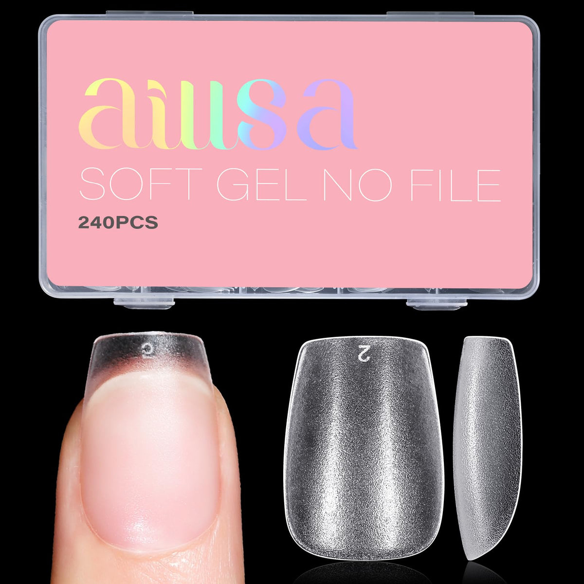 AILLSA Extra Short Coffin Nail Tips 15 Sizes Options Gel Nails Tips Full Cover Matte Prefiled Coffin Nails Tip Clear Soft Fake Nail Tip 240PCS with Storage Box