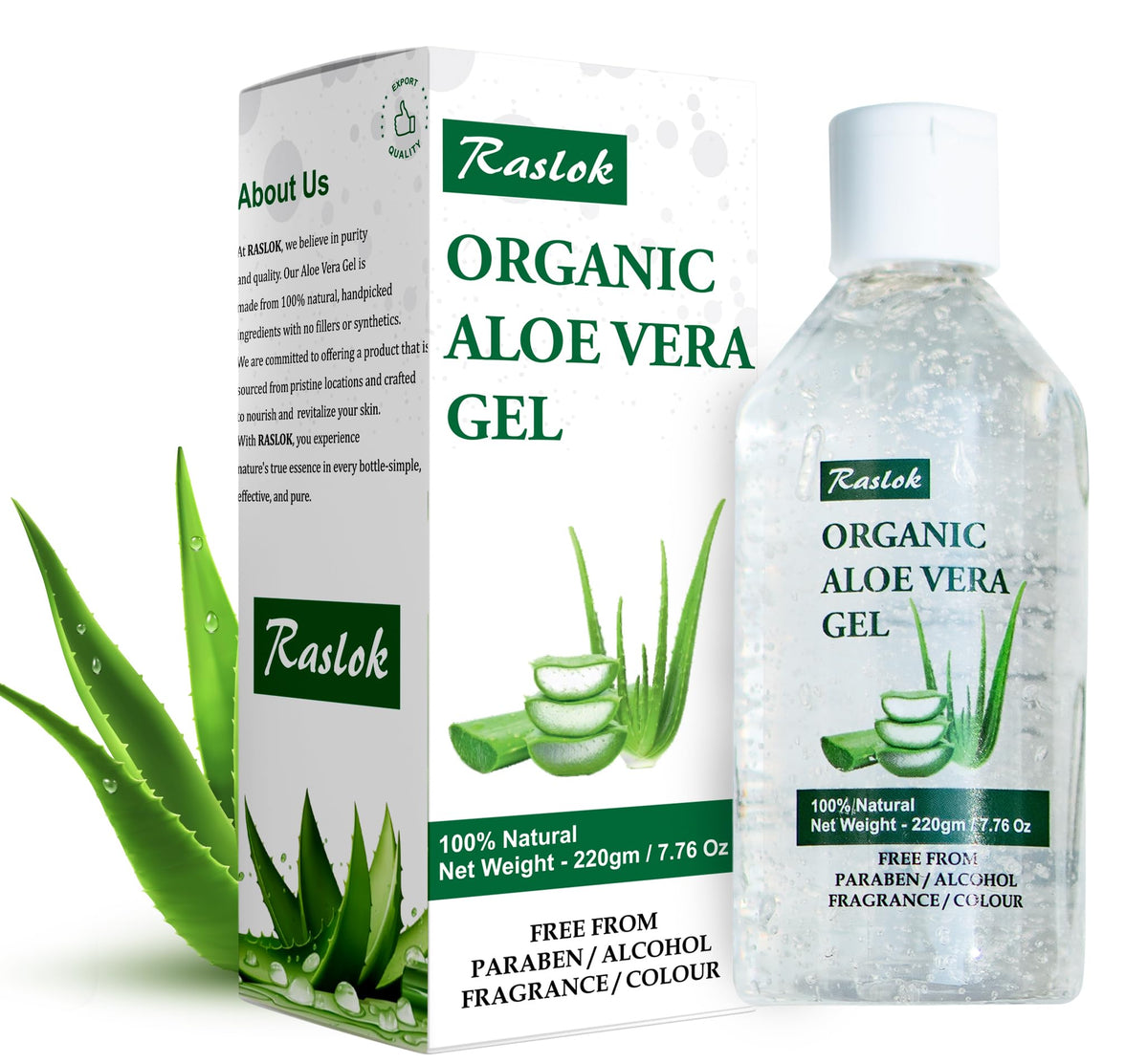 Raslok Aloe Vera Gel | 100% Pure Natural Aloe Gel For Moisturizing Face Skin & Hair Care,Durable Moisturizing Hydrating Soothing, Non-Sticky (7.76 OZ)