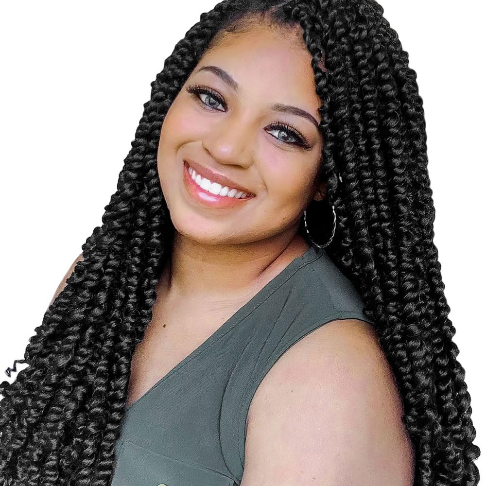 The BOHOBABE Pre-twisted Passion Twist Crochet Hair 24 Inch Pre-looped Long Crochet Passion Twist Braiding Hair 8 Packs Soft Bohemian Twists (1#) 1#(Jet Black)
