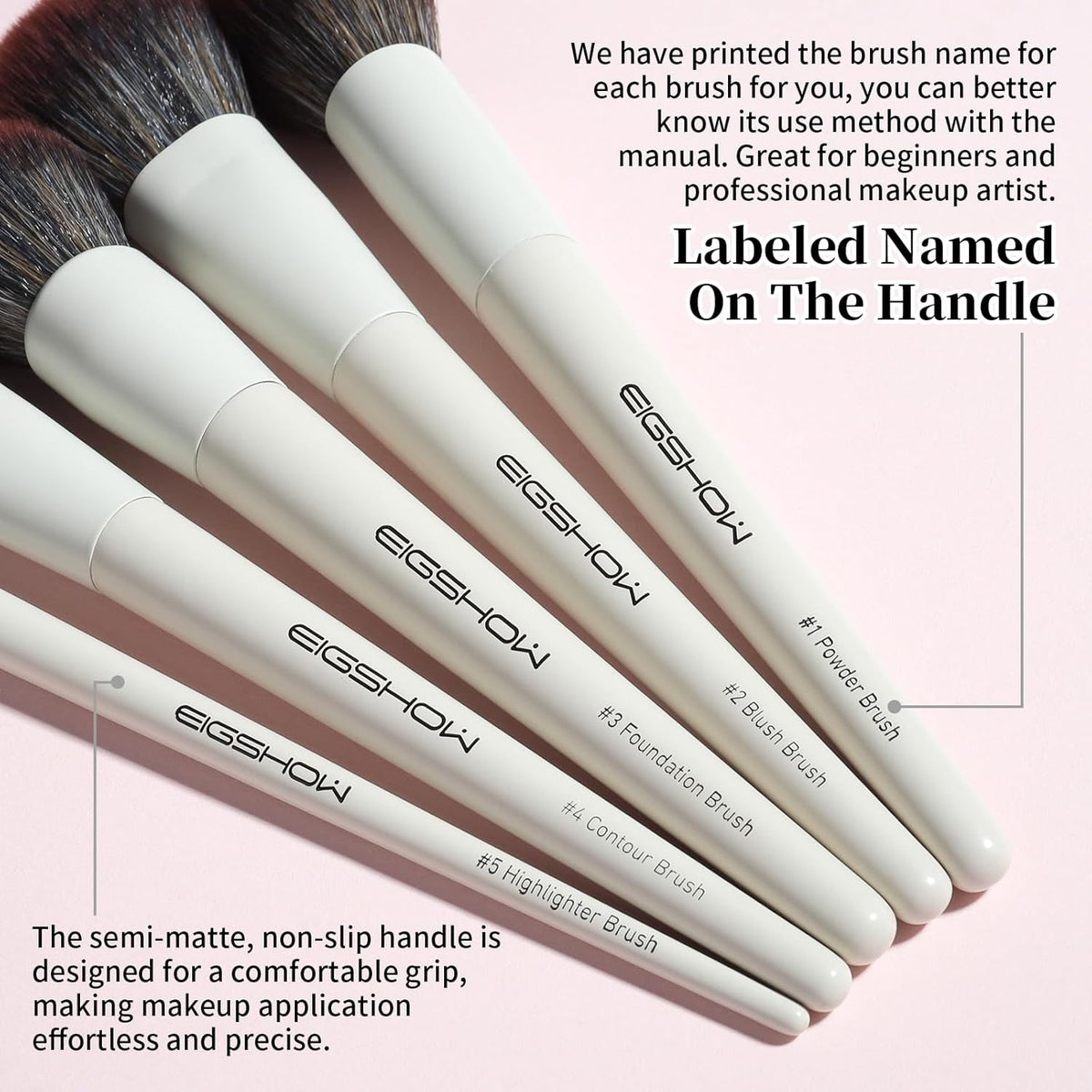 EIGSHOW Makeup Brushes, 18Pcs Professional Make Up Brush Set with Lables, For Foundation, Blush, Contour, Eyeshadow, Eyeliner, Cruelty-Free Vegan (MUA PRO)