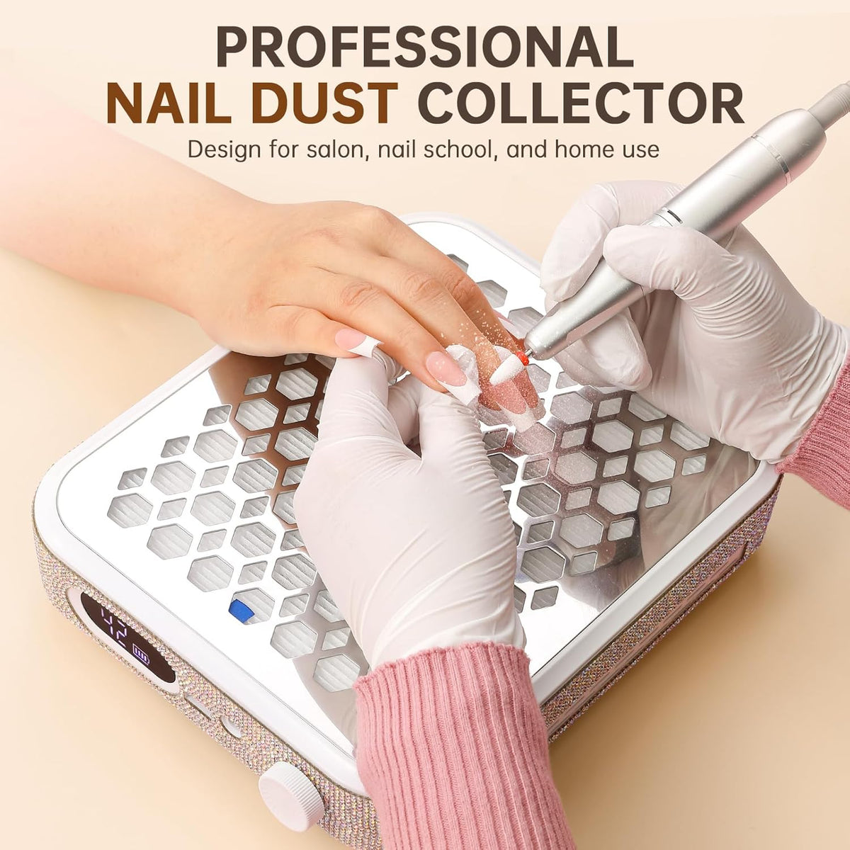 Nail Dust Collector, Rechargeable Dust Collector Nail Tech, Powerful Vacuum Fan Vent Dust Collector Extractor Dust Suction Machine for Acrylic Nails Polishing, Nail Salon&Home, White