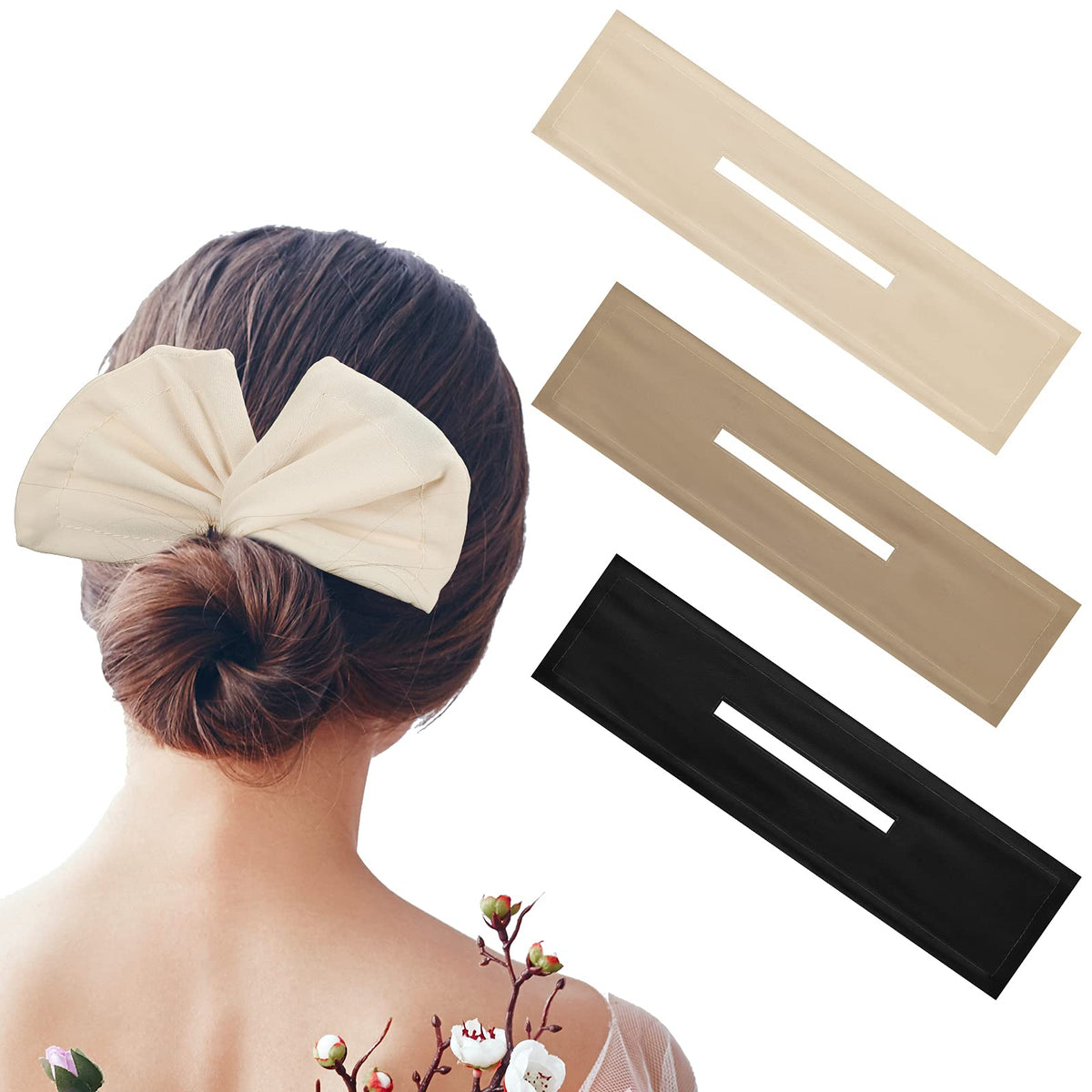3 Pieces Hair Bun Maker for Women French Hairstyle Twist Donut Flexible Former Accessories Lazy Curler for Women Long Hair Styling(Black, Beige, Khaki)