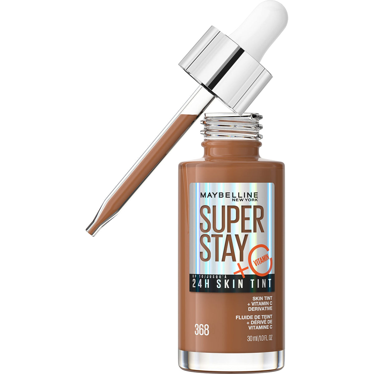 Maybelline Super Stay Up to 24HR Skin Tint, Radiant Light-to-Medium Coverage Foundation, Makeup Infused With Vitamin C, 368, 1 Count