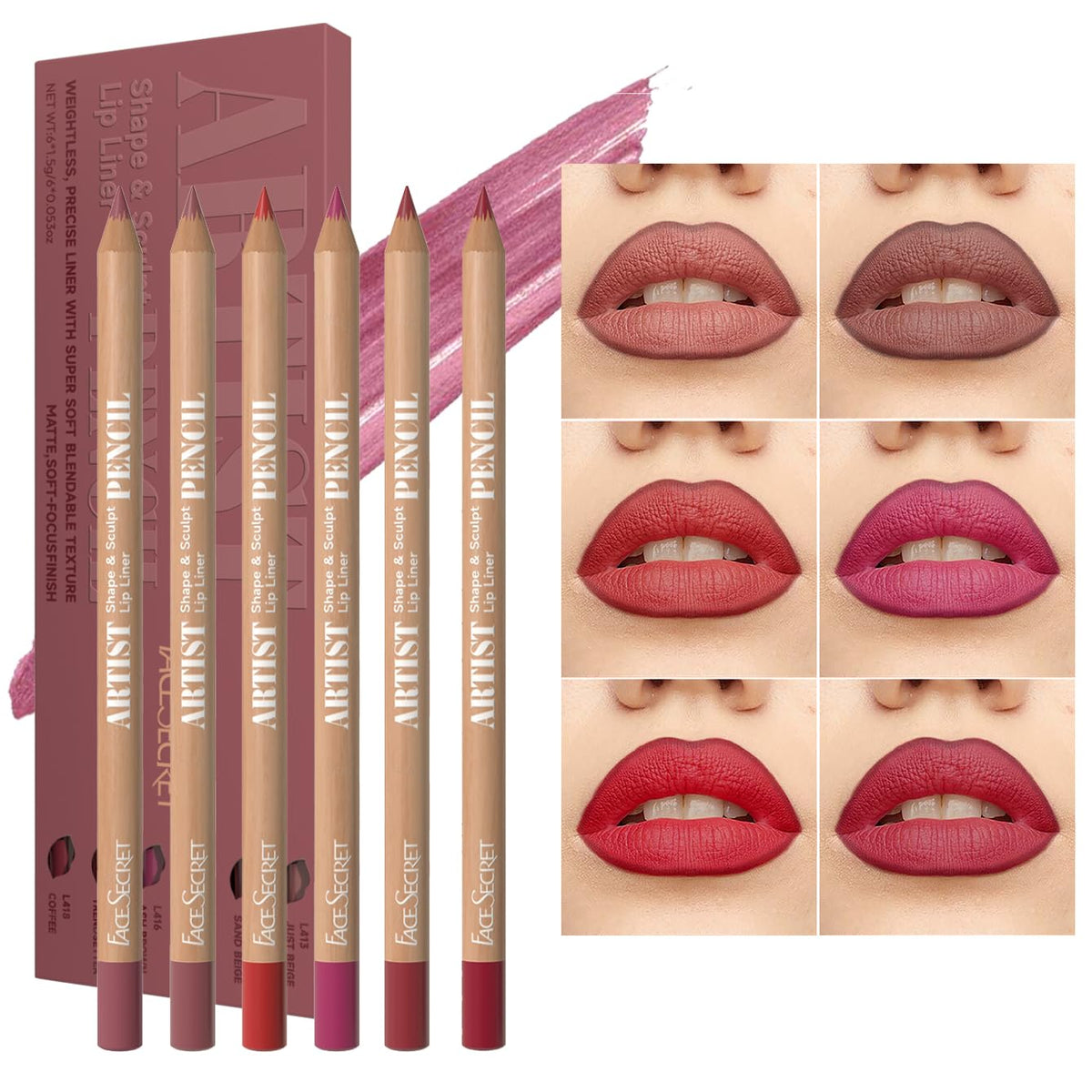 Beauty Glazed 8pcs Nude Brown Lip Liner Makeup Set - Waterproof & Smudge-Proof Matte Pencil, Long-Lasting & Durable, Smooth & Easy Glide, Non-Smudge, Contouring, Filling & Layering (PINK-ROSY Set)