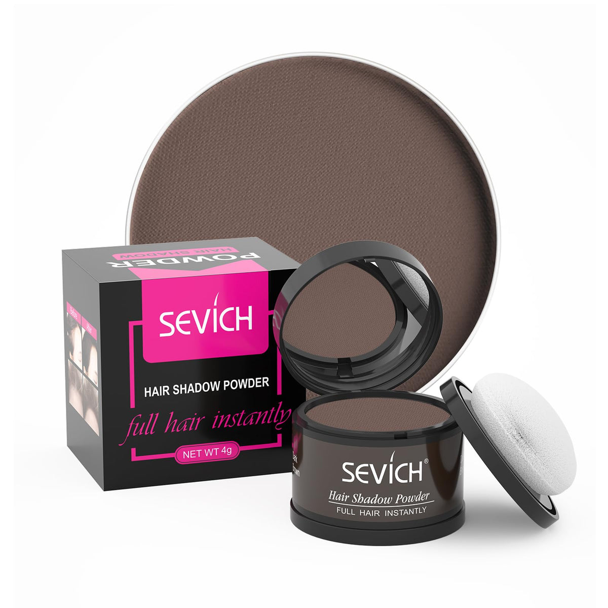 SEVICH Instantly Hairline Shadow Hairline Powder, Quick Cover Grey Hair Root Concealer, Eyebrows & Beard Line, Hair Root Touch Up for Thinning Grey Hairline, Windproof&Sweatproof, Dark Brown