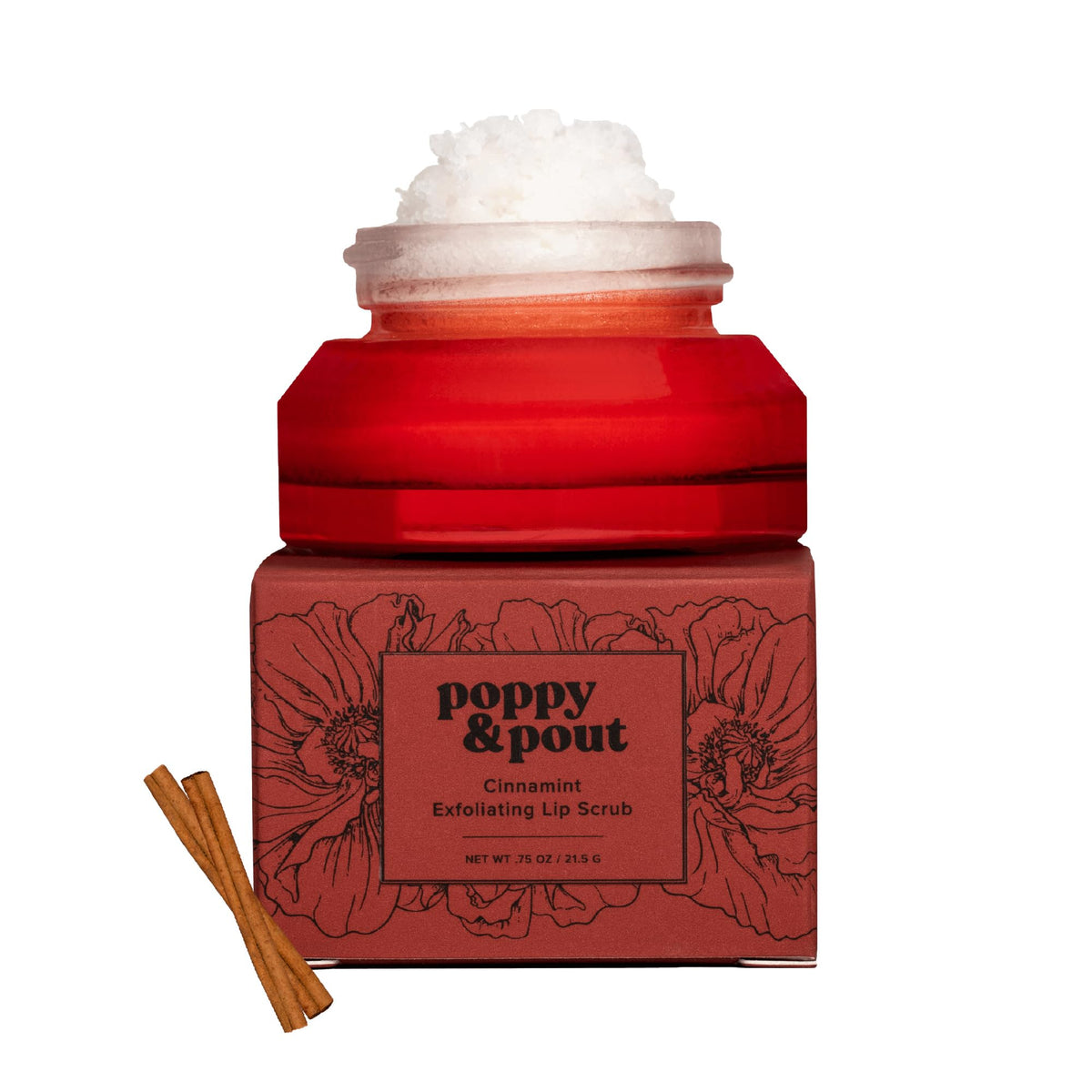 Poppy & Pout Natural Lip Scrub, Moisturizing Sugar Scrub for Dry Lips, Lip Scrubber Exfoliator with Essential Oils Smooths and Hydrates Lips, In Recyclable Glass Jars, Cruelty Free - Cinnamint