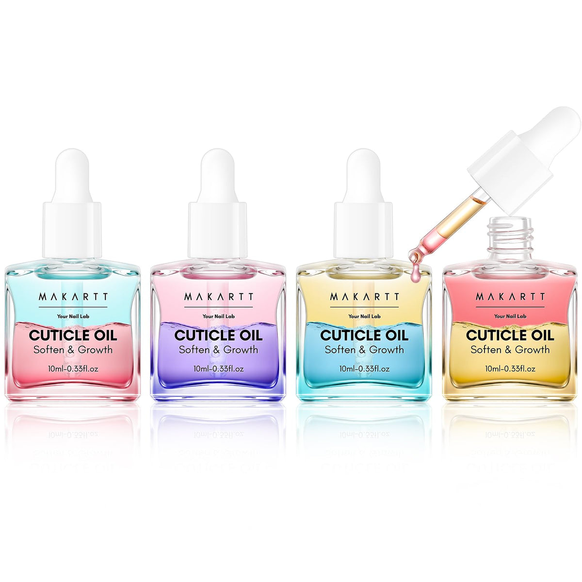 Makartt Cuticle Oil: 4PCS Oils with Vitamin E, Moisturizing and Nourishing Care Kit for Nail Growth and Strength, Quickly Absorbed for Manicure & Pedicure or DIY Home Salon