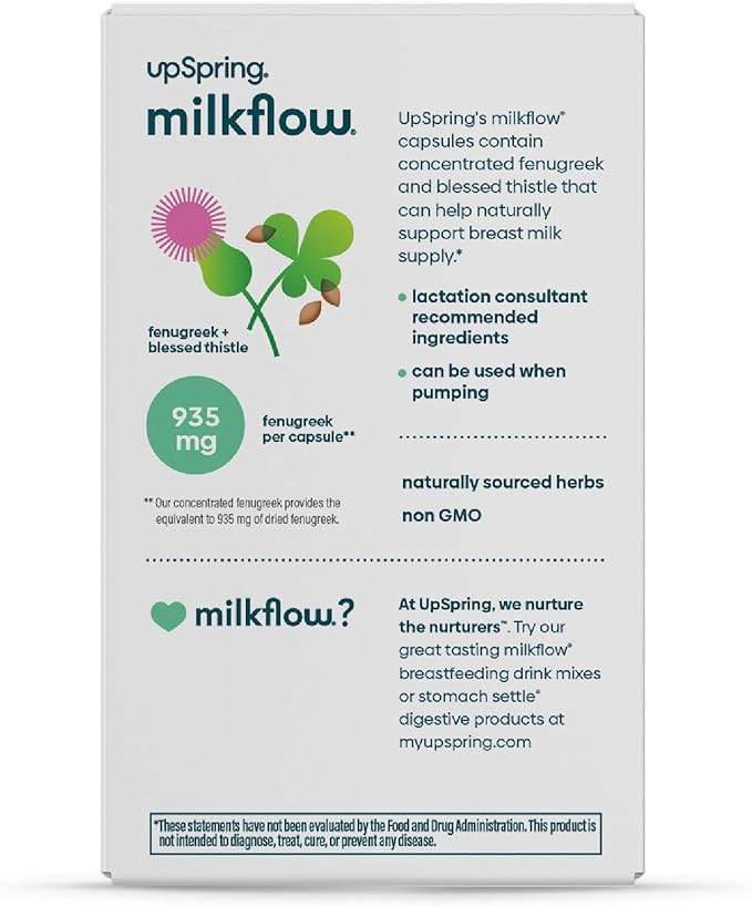 UpSpring Milkflow Lactation Supplement Capsules for Milk Supply Increase, Breastfeeding Supplements Capsules with Fenugreek & Blessed Thistle, Non-GMO, Lactation Support 100 Vegan Capsules