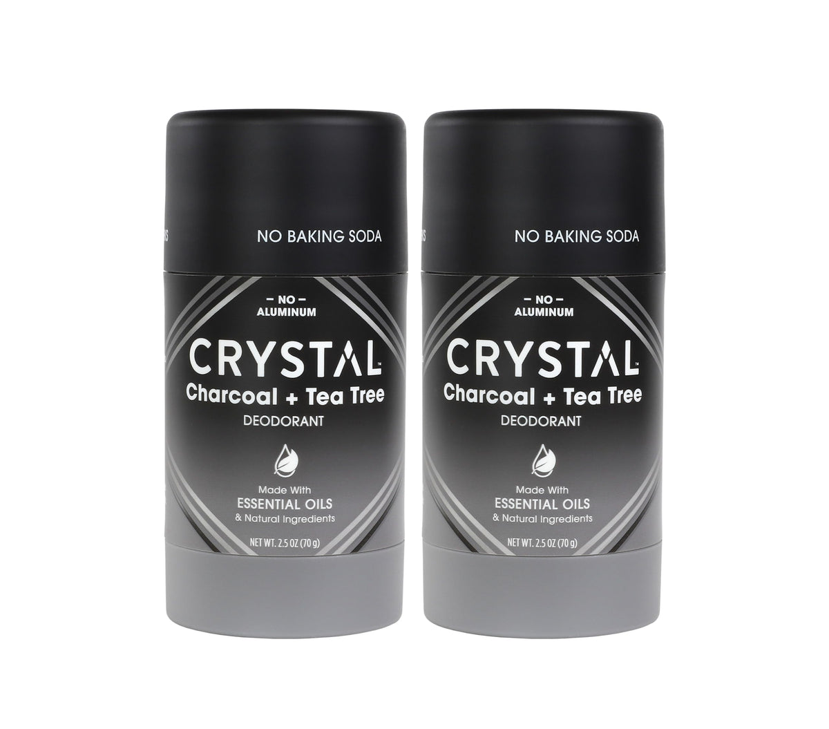 Crystal Deodorant Magnesium Solid Stick Natural Deodorant, Charcoal & Tea Tree, 2.5 oz (Pack of 2)
