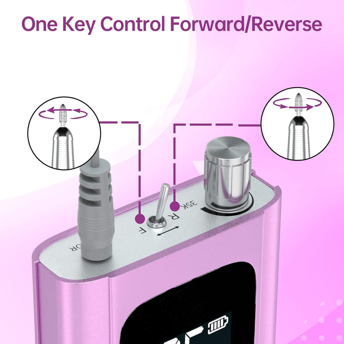 Delanie Professional Portable Electric Nail Drill Machine, 35000 RPM Rechargeable Cordless Nail Filer Electric Nail File Efle for Dip Powder Acrylic Gel Nail, Salon Nail Tool, Violet