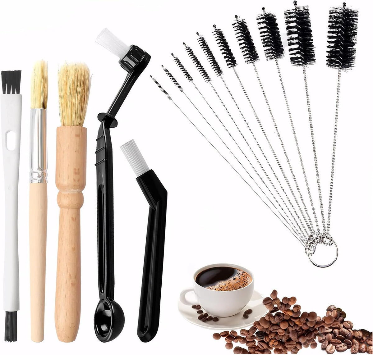 Coffee Machine Cleaning Brush - 15 PCS Straw Brush,Long Handle Bottle Brush, Flexible Scrub Brush for Water Bottles, Glasswares, Mugs,Coffee Pots, Cups,Water Bottles,Bent Pipe