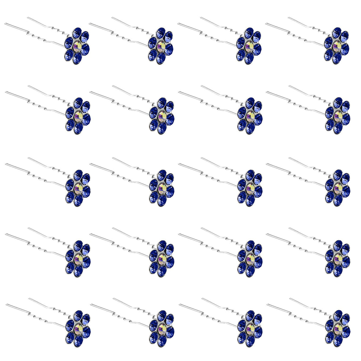 QIUTIMIY 20 Pack (Navy) Crystal Flower Hair Pins Rhinestone Hair Clips for Bridal Wedding Women Hair Jewelry Accessories, with Clear Container
