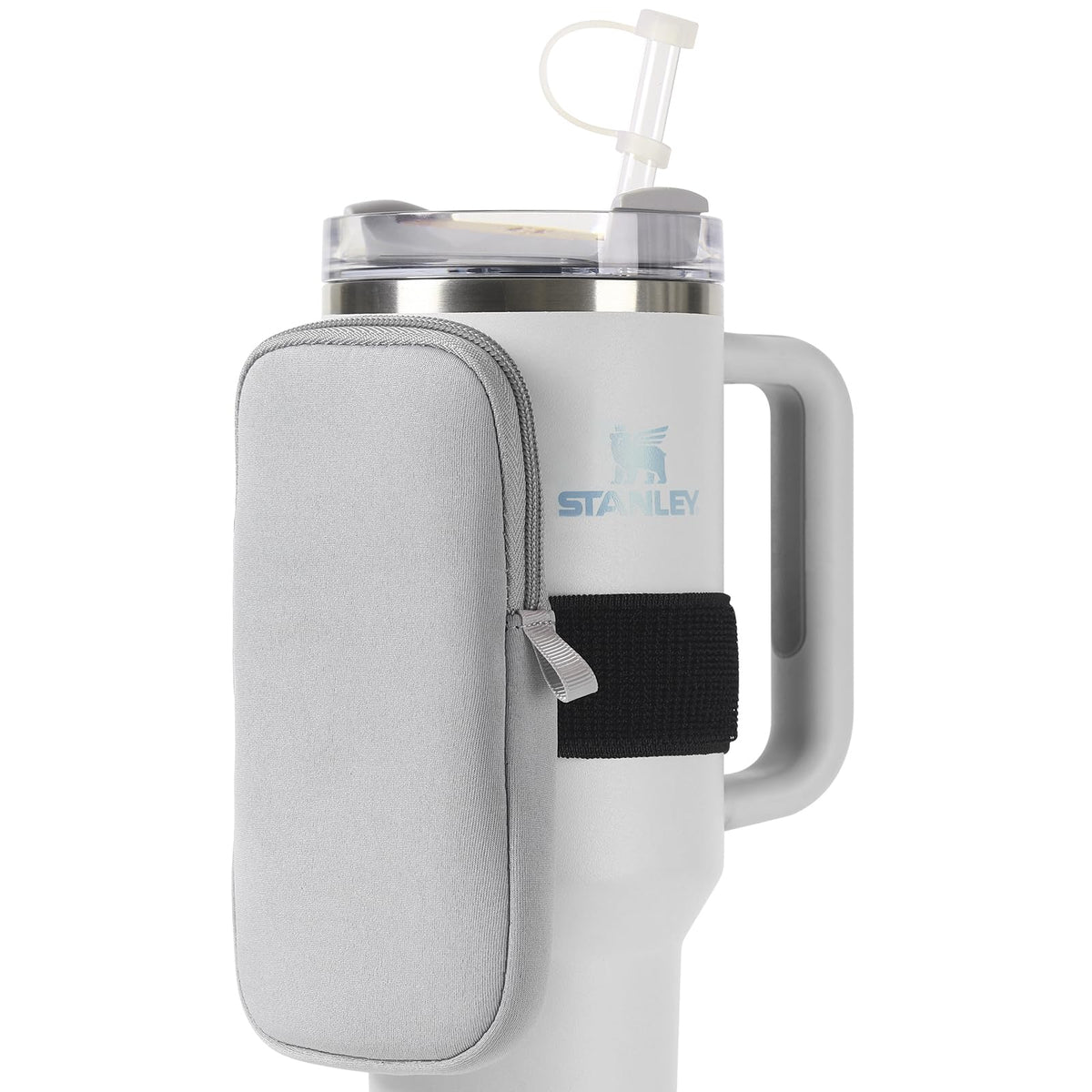 fruui Water Bottle Pouch For Stanley, Gym Tumbler Accessories for Women, Compatible With Stanley Quencher Adventure 40oz & IceFlow 20/30oz, Workout Outdoor Pocket Phone, Card, Keys, Cash (Grey)