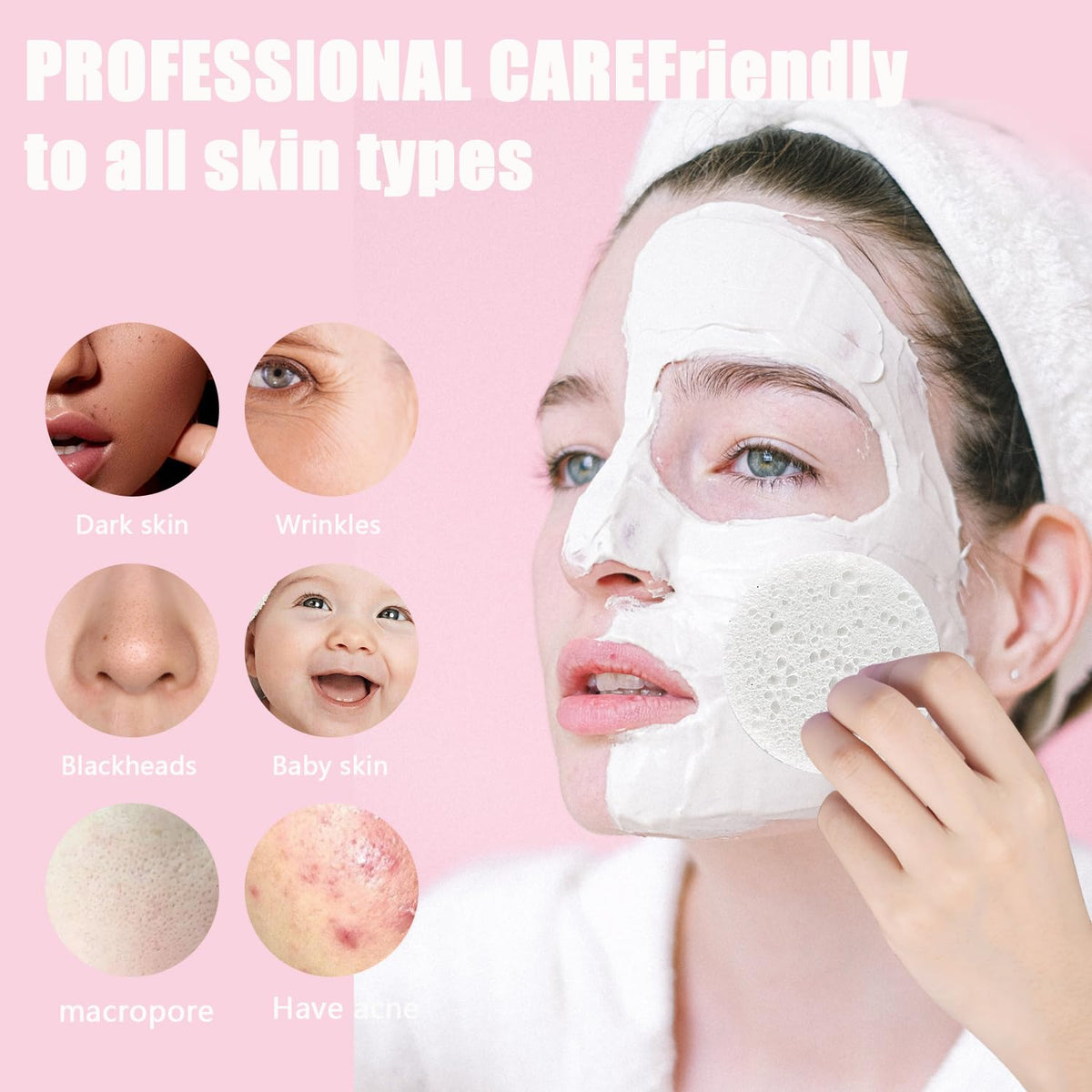 100-Count Facial Sponges Compressed Natural Cellulose Sponge Round Shape Face Sponge for Face Cleansing Exfoliating and Makeup Removal, White