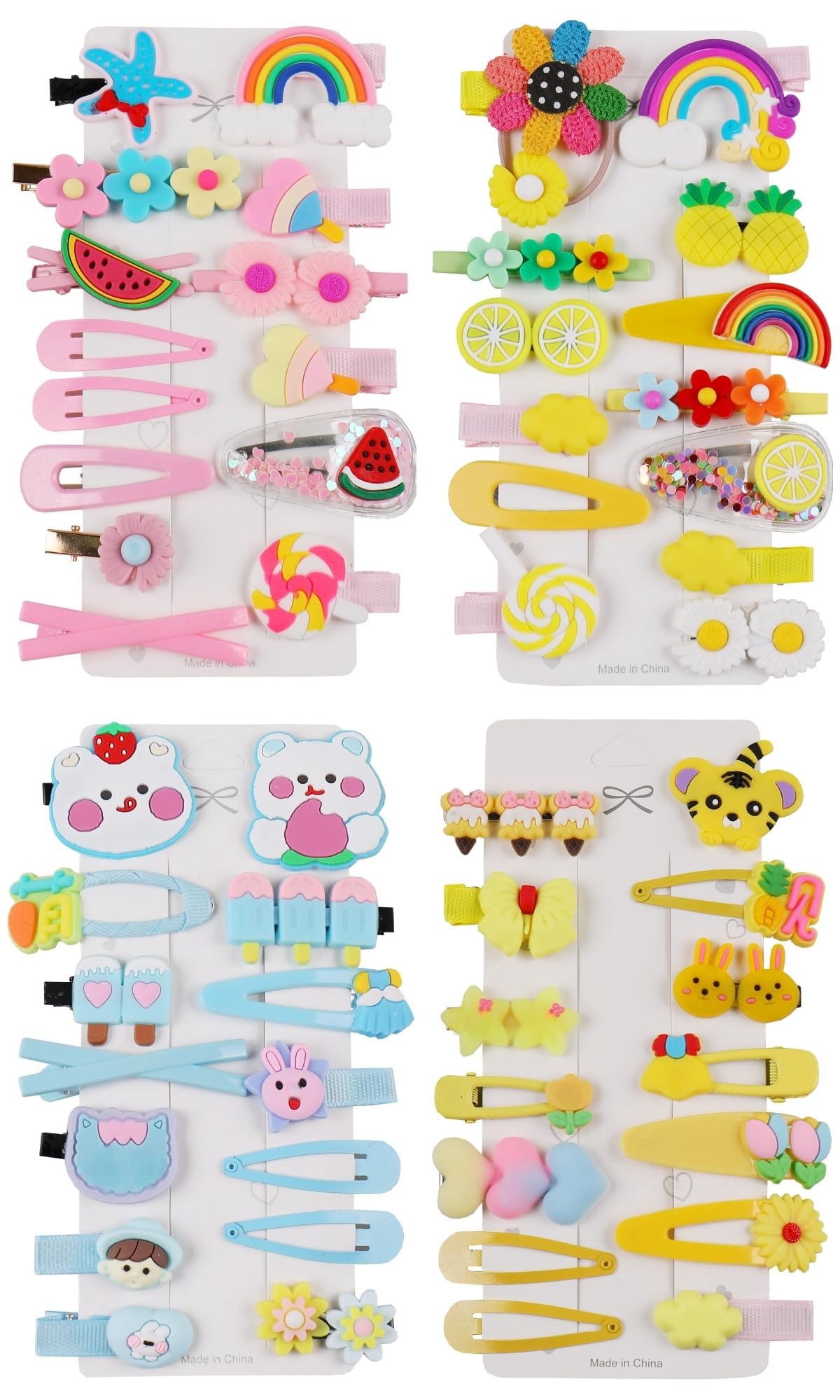 56PCS Cute Hair Clips Fashion Girls Hair Accessories Flower Fruit Colorful Rainbow Candy Dessert Lovely Animal Barrettes Set Non-slip Metal Snap Pins for Girls Kids Teens Toddlers