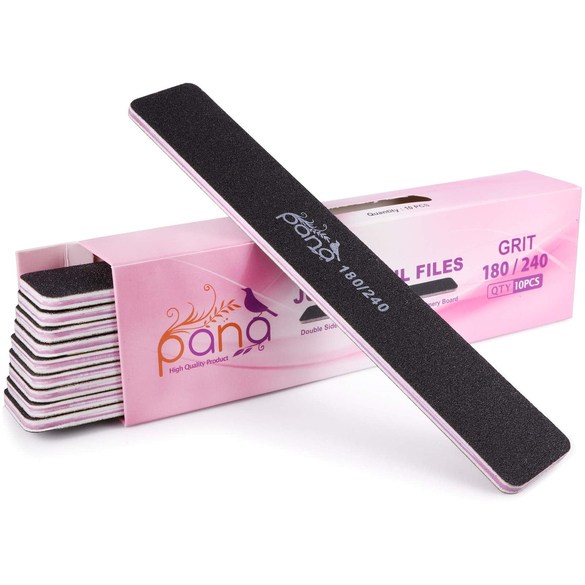 10PCS Jumbo Size PANA Professional Double Sided Nail Files - Black, 180/240 Grit - Emery Board Nail Buffering File Manicure Pedicure Nail Polisher Washable