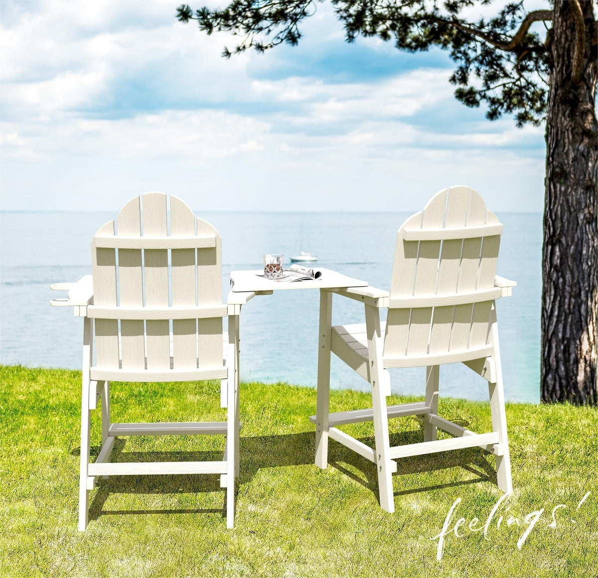 Dycanpo Tall Adirondack Chairs Set of 2,Patio Garden Eco-Friendly Chair with Cup Holder,White