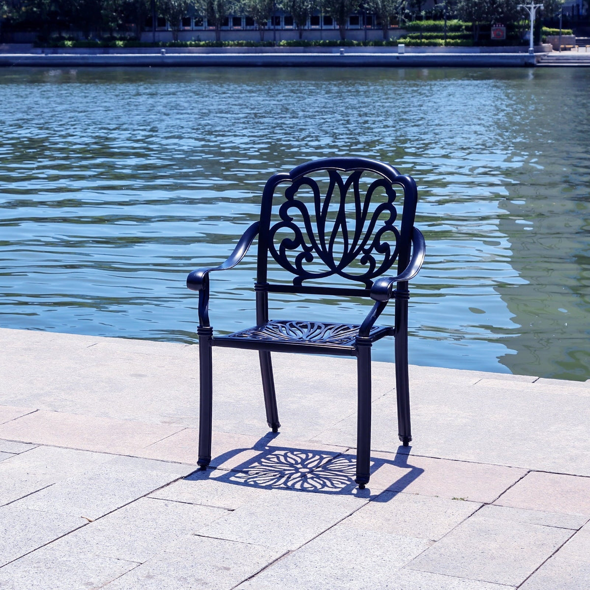 PATIO-IN Outdoor Dining Chairs Set of 4 Aluminum Patio Chairs,Stackable Cast Aluminum Patio Patio Dining Chairs for Garden, Backyard, Poolside,Balcony, Black (4 Pack)