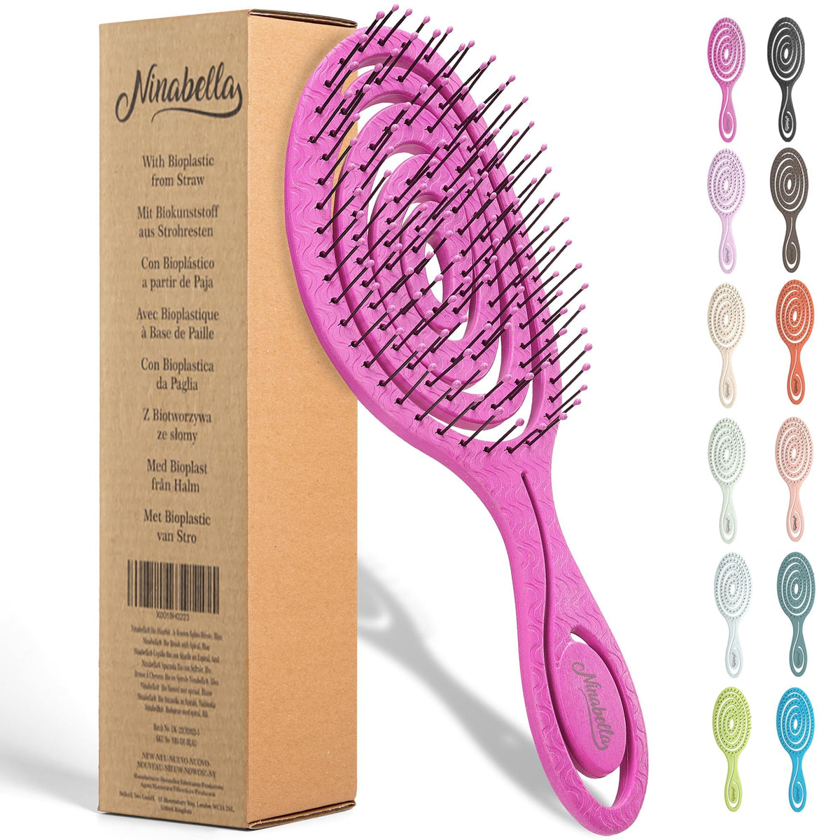 Ninabella Detangling Hair Brush for Women & Men - Does not Pull - Straightening Brushes for Straight, Curly & Wet Hair - Unique Spiral Hairbrush - Pink