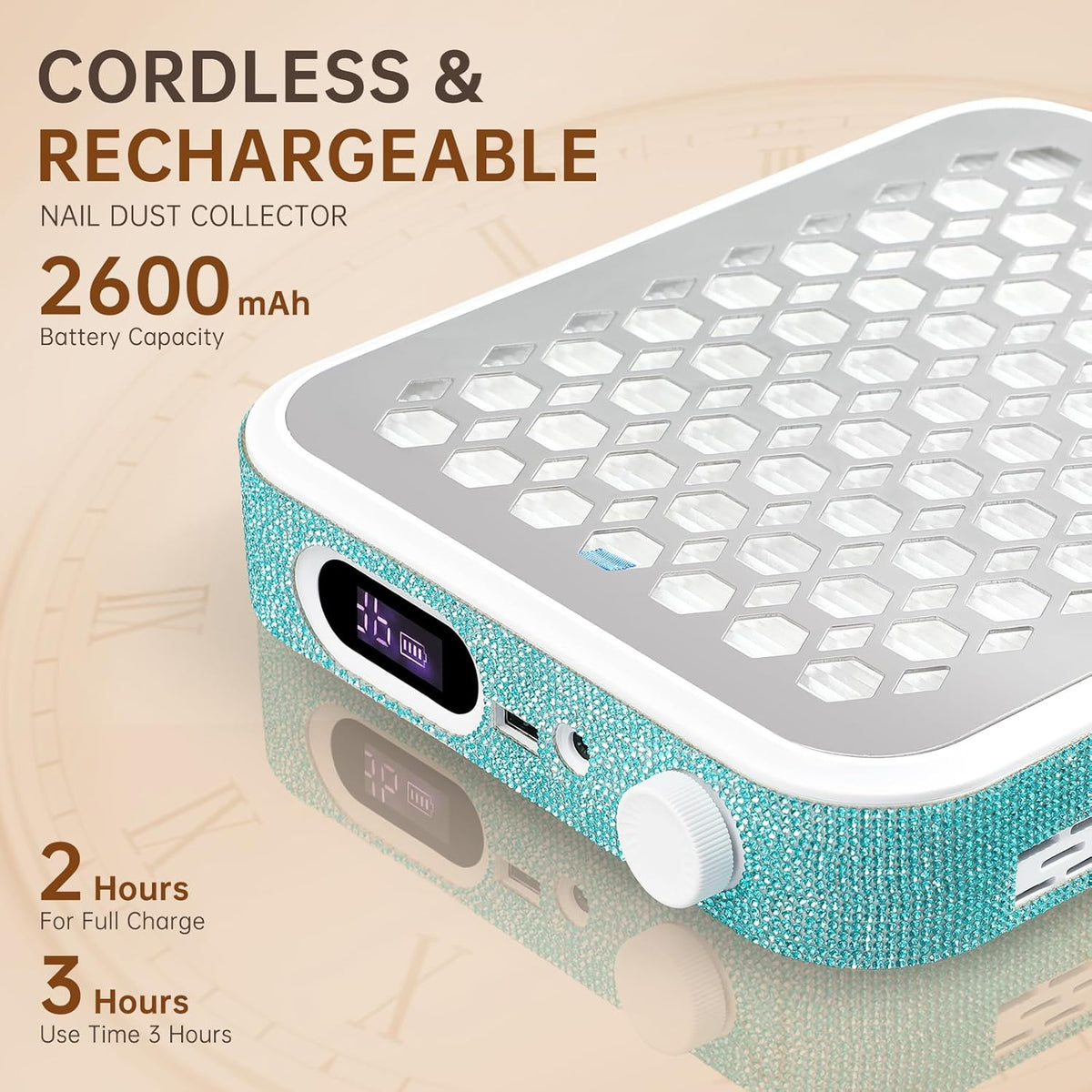 Nail Dust Collector, Rechargeable Dust Collector Nail Tech, Powerful Vacuum Fan Vent Dust Collector Extractor Dust Suction Machine for Acrylic Nails Polishing, Nail Salon&Home, Blue