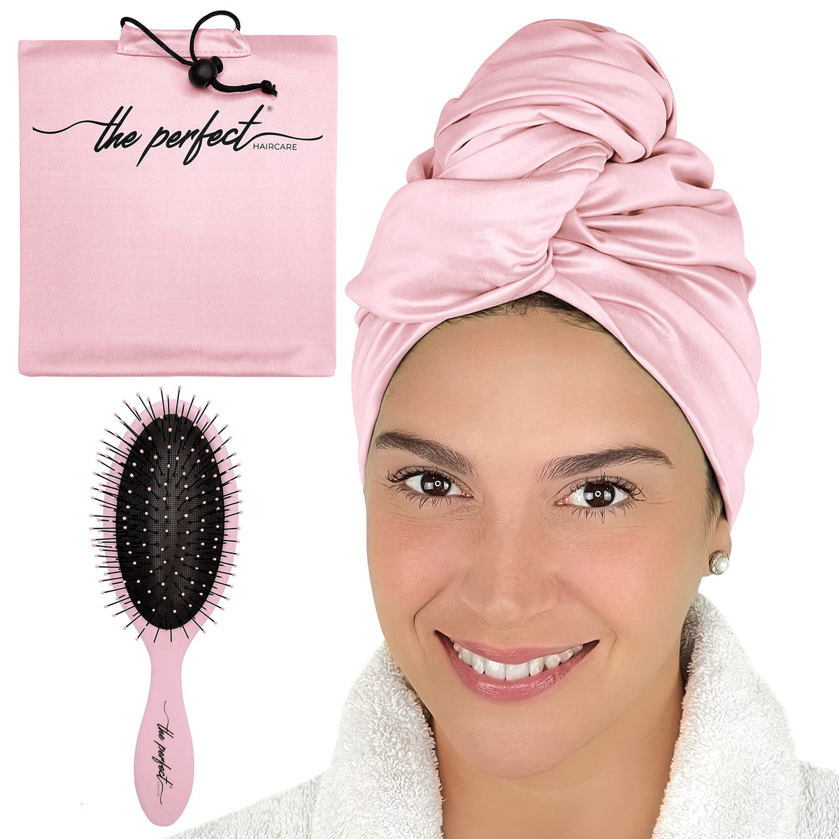 THE PERFECT HAIRCARE Microfiber Curly Hair Towel Wrap with Wet/Dry Brush - Fast Drying and Gentle Detangling for Women, Girls, Kids, Children - Great for Travel, Gifts and Hair Extensions