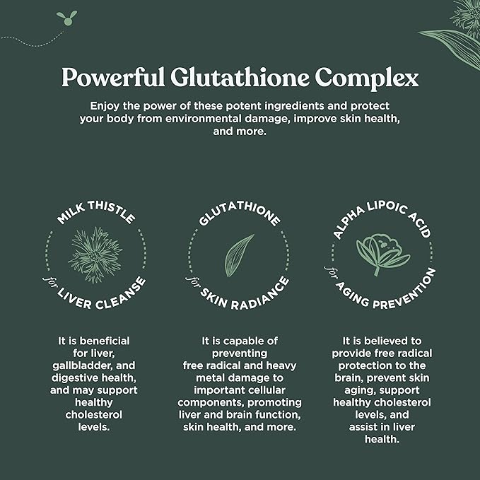 Pure Glutathione Supplement 500 mg GSH - Pure Skin Whitening Pills Natural Antioxidant with Milk Thistle Extract Silymarin Liver Health Alpha Lipoic Acid Amino - 30 Veg Capsules by Nature Bound