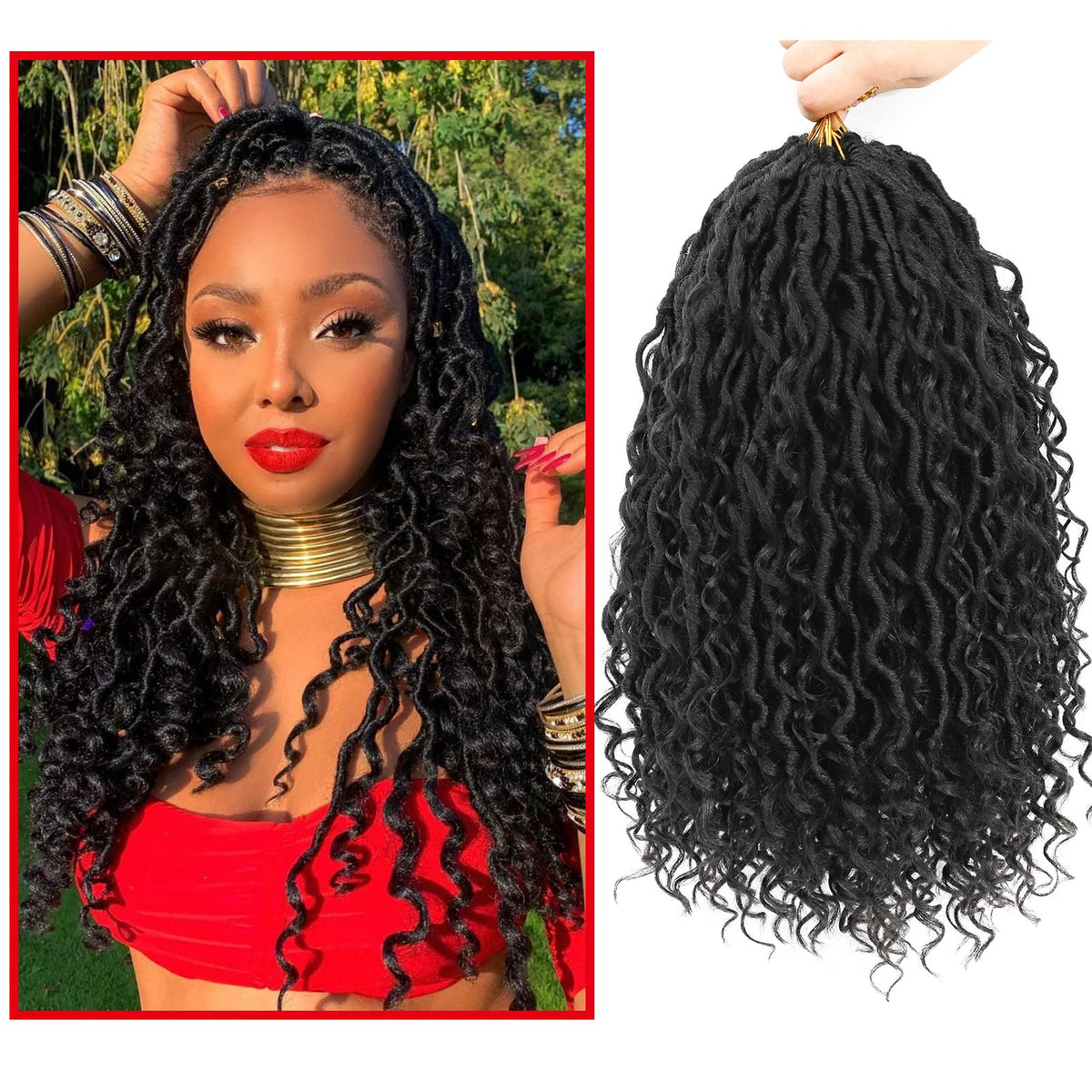 8 Packs Curly Faux Locs Crochet Hair, 14 Inch Goddess Locs Crochet Hair, Hippie Locs Braids Hair Extensions (14Inch, 8Packs, 1B)