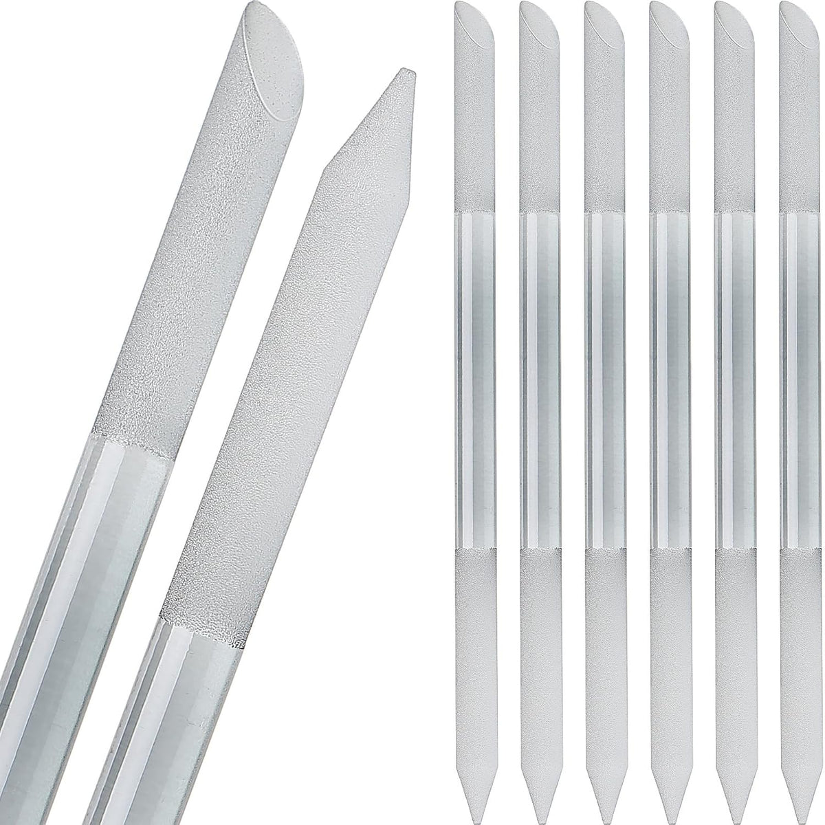 Maitys 6 Pieces Glass Cuticle Pusher Glass Cuticle Stick Set Double Sided Crystal Nail Files Precision Manicure Pedicure Pusher Tools(Dark Gray)