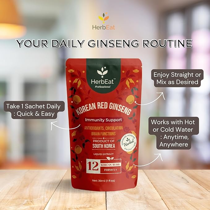 Korean Red Ginseng Prime Extract with 11mg Ginsenosides - Boost Energy, Memory & Immunity, 6-Year-Old Ginseng Drink for Circulation & Skin -10 Pouches (30mL *10)