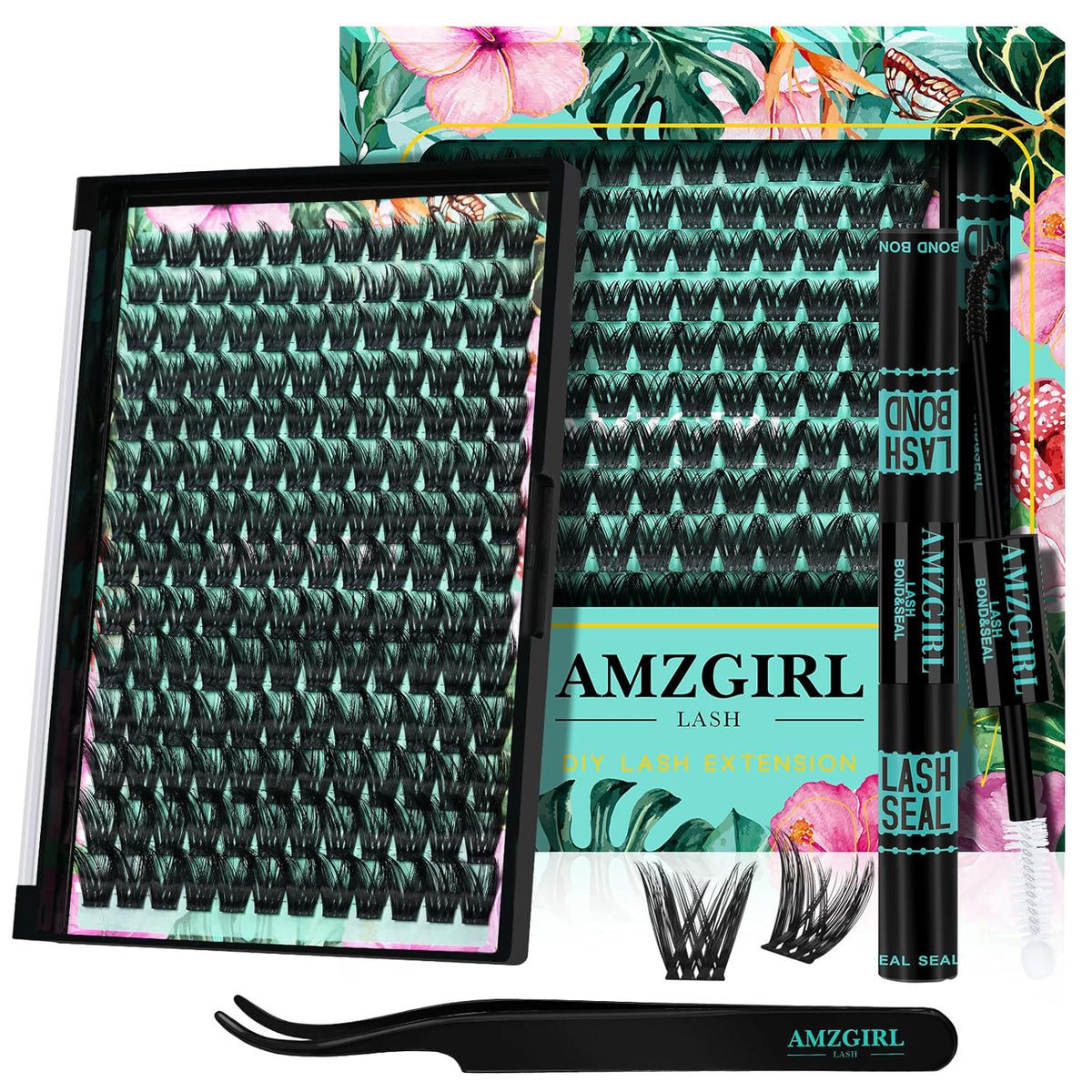 Lash Clusters Kit 168pcs Lash Extension Kit Cluster Lashes Natural Look with Lash Bond and Seal Waterproof, Lash Tweezer with Wet Look Ultra-Thin Band Lashes(Mallow-Kit,D-10-18mm)