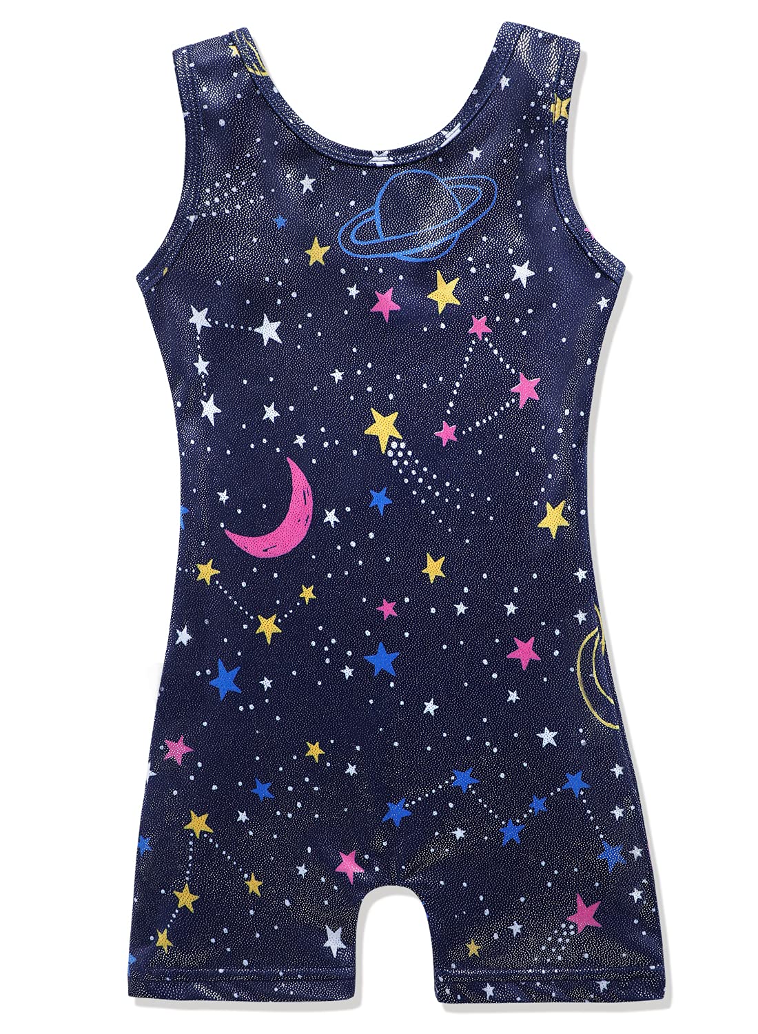 HOZIY Girls Gymnastics Leotards With Shorts Size 6 5t 5-6 Years Old Cosmos Dark Blue Black Stars Starry Night Planet Biketard