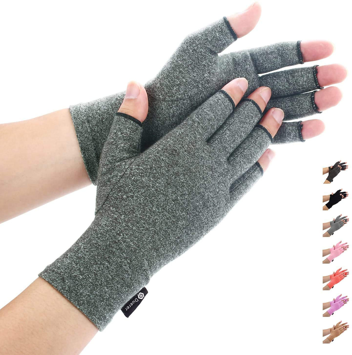 Duerer Arthritis Compression Gloves Women Men for RSI, Carpal Tunnel, Rheumatiod, Tendonitis, Fingerless Gloves for Computer Typing and Dailywork (Gray, S)