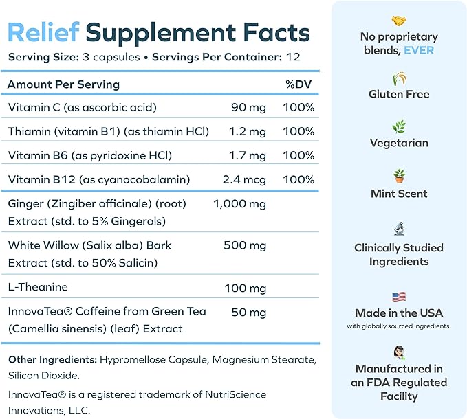 Cheers Relief | Next Morning Aid with Ginger + White Willow Bark | Feel Better After Drinking | 12 Doses | Ginger, White Willow Bark, L-Theanine, Caffeine
