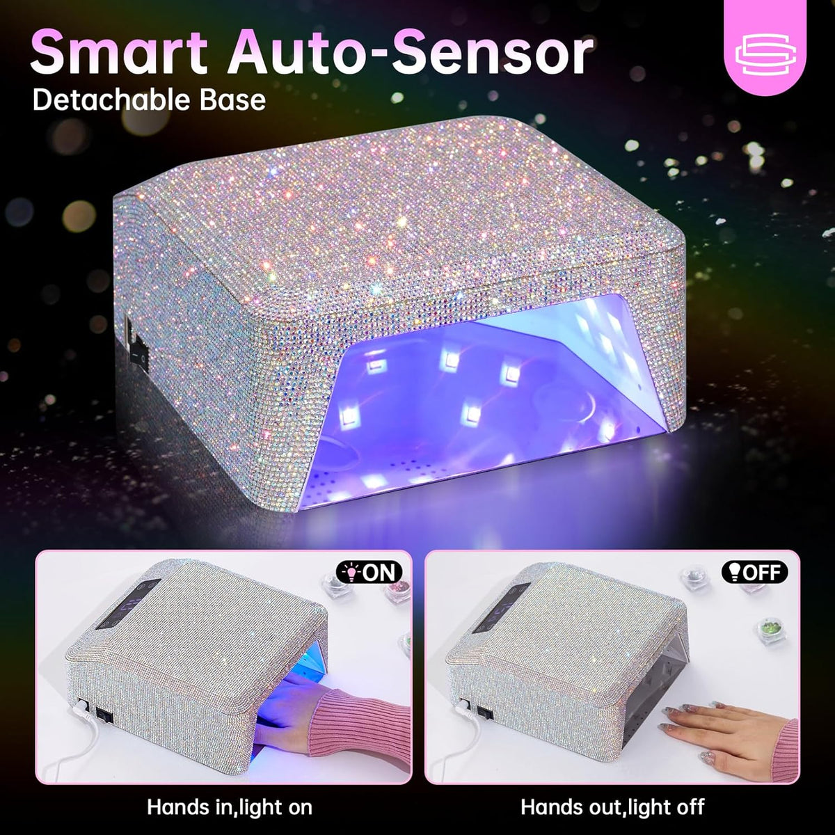 UV LED Nail Lamp 96W Plug-in Nail Dryer Sparkly Gel Polish Light 4 Timer Setting Professional Quick Dry Curing Lamp with Display Auto Sensor for Salon & Home