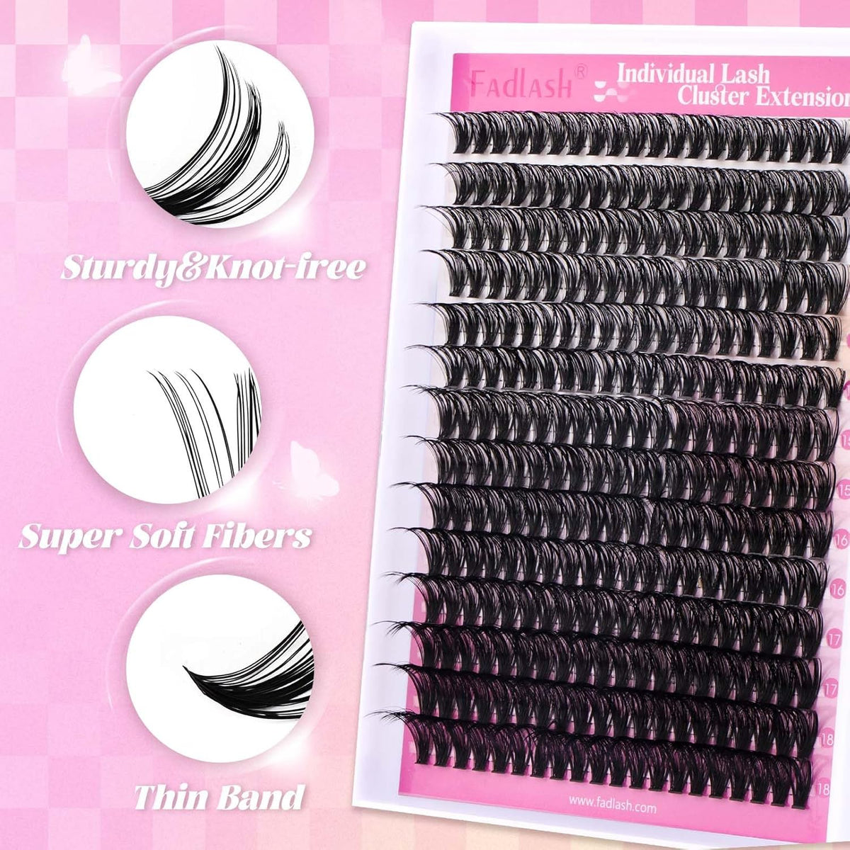 FADLASH Lash Extension DIY Kit Lash Clusters D Curl Cluster Lashes with Lash Bond and Seal Cluster Lashes Glue Remover Lash Tweezers for DIY Eyelash Extension at Home（Kit 50D-0.07D-12-18MIX）, black