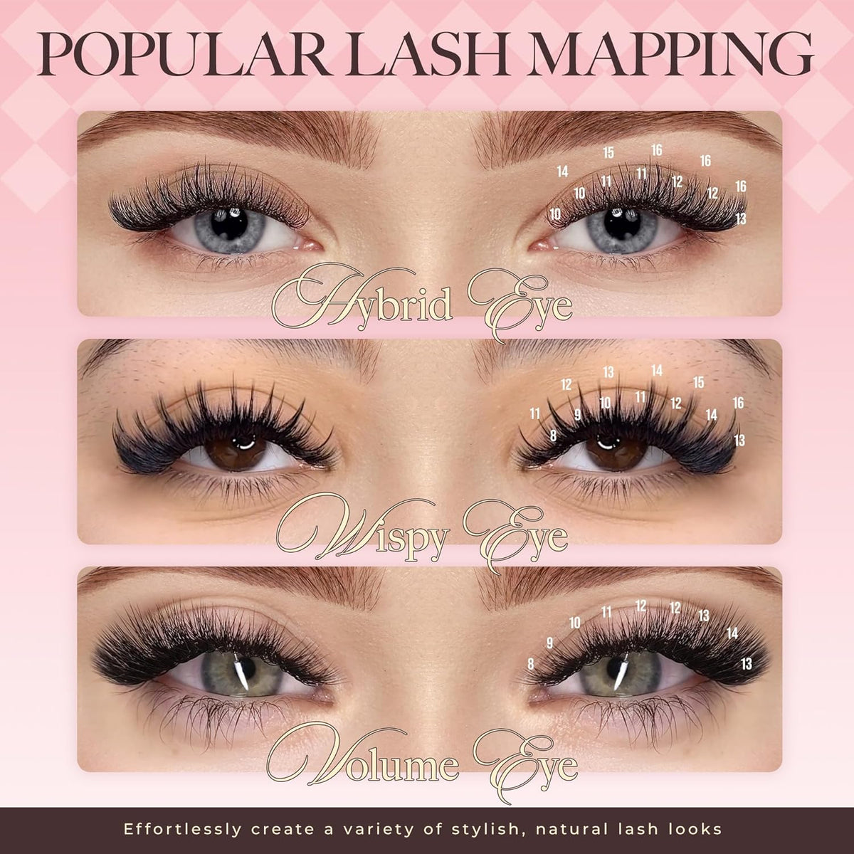 LASHVIEW Volume Lash Extensions 0.03-0.20 J/B/L/C/CC/D Curl 8-16mm Mixed & Single Length Tray, Soft Matte Dark Professional Eyelashes Extension(0.07 C 8-16mm)