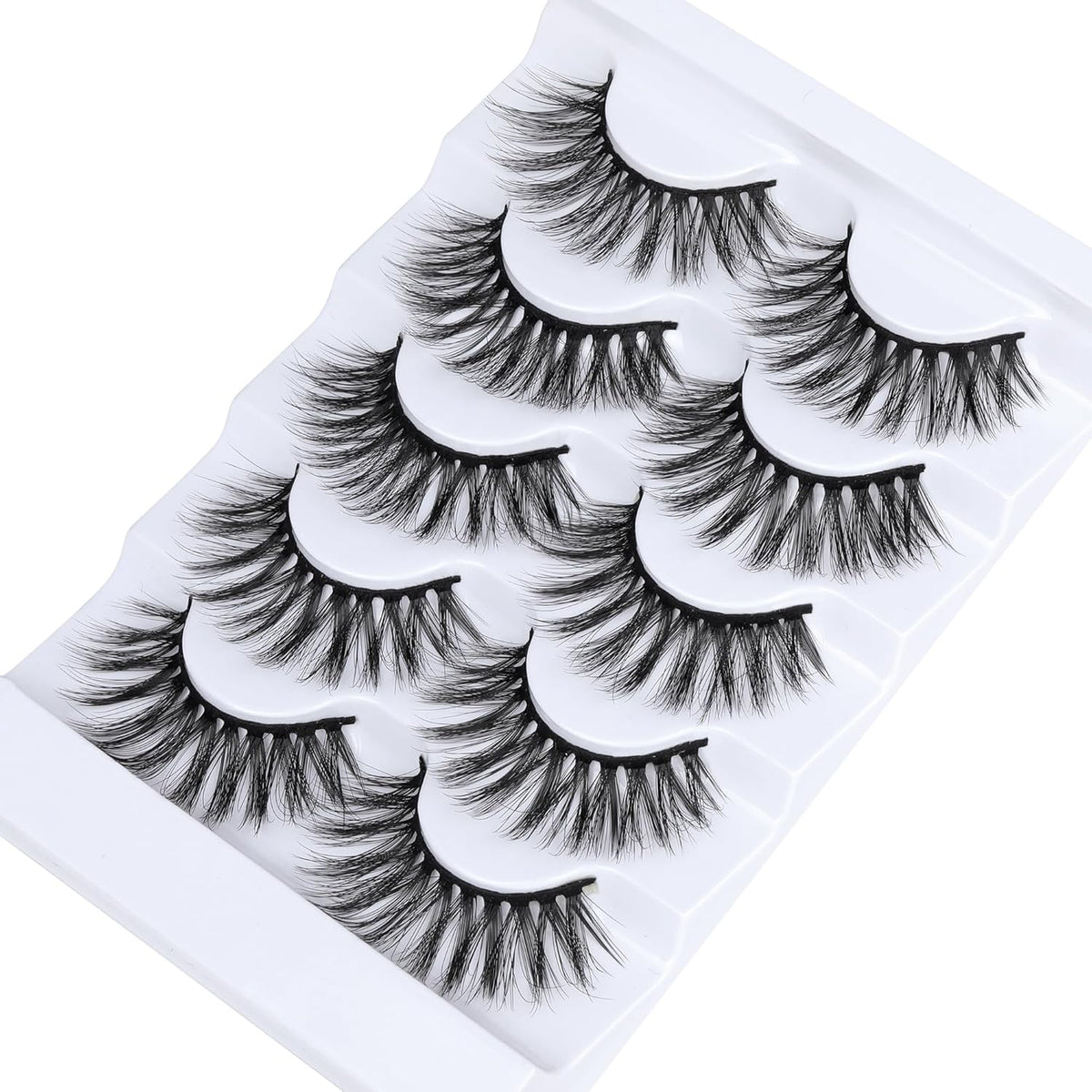 JIMIRE False Eyelashes Wispy Fluffy Round Eye Lashes 17mm Faux Mink Lashes 5D Mink Eyelashes 5 Pairs Pack
