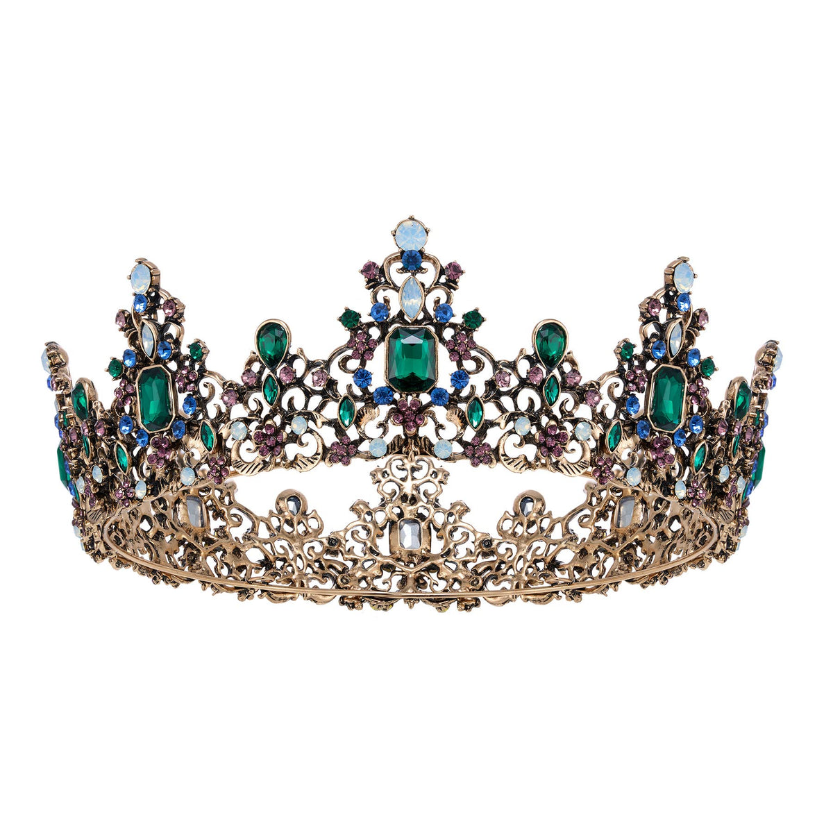SWEETV Queen Crown for Women - Baroque Wedding Tiaras and Crowns, Jeweled Costume Tiara Princess Crown, Prom Birthday Party Halloween Hair Accessories,Green