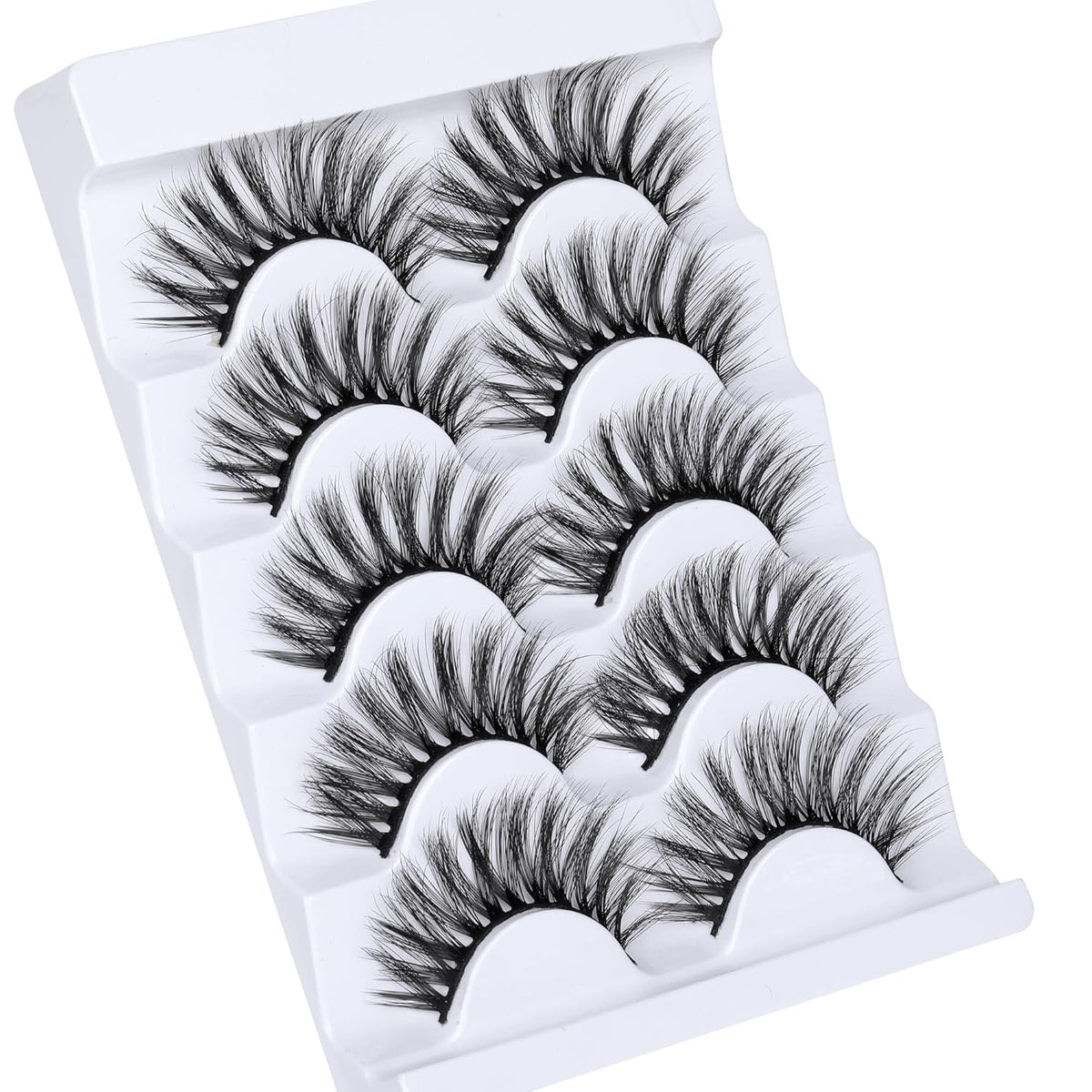 JIMIRE False Eyelashes Wispy Fluffy Round Eye Lashes 17mm Faux Mink Lashes 5D Mink Eyelashes 5 Pairs Pack