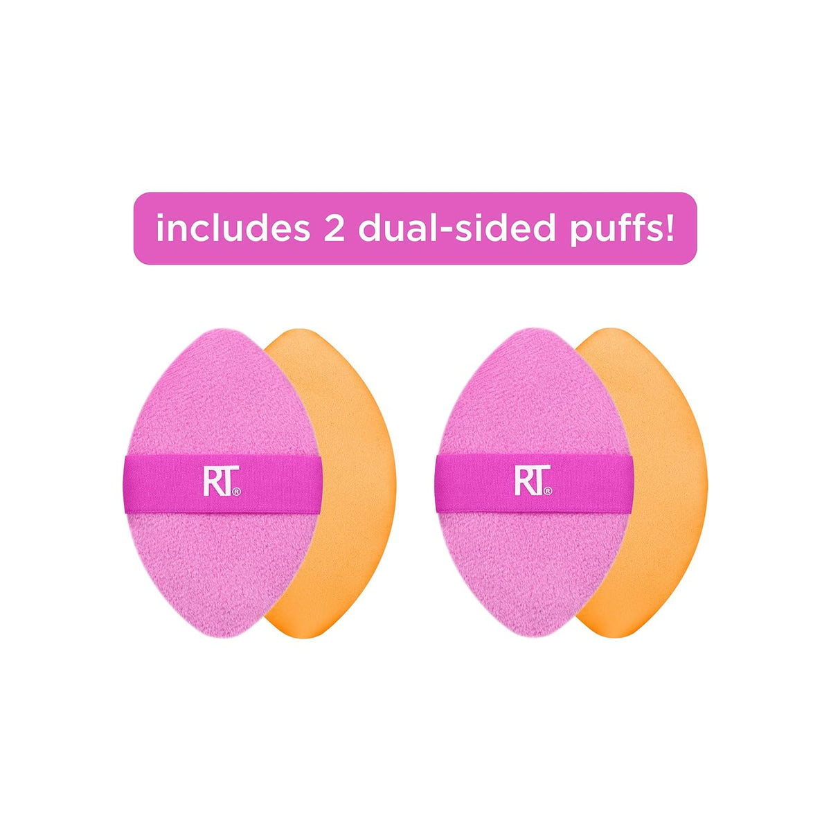 Real Techniques Miracle 2-In-1 Powder Puff 2 Pack, Dual-Sided, Full Size Makeup Blending Puff, Reversible Elastic Band, Makeup Sponge & Powder Puff, For Liquid, Cream & Powder Products, Crulety-Free