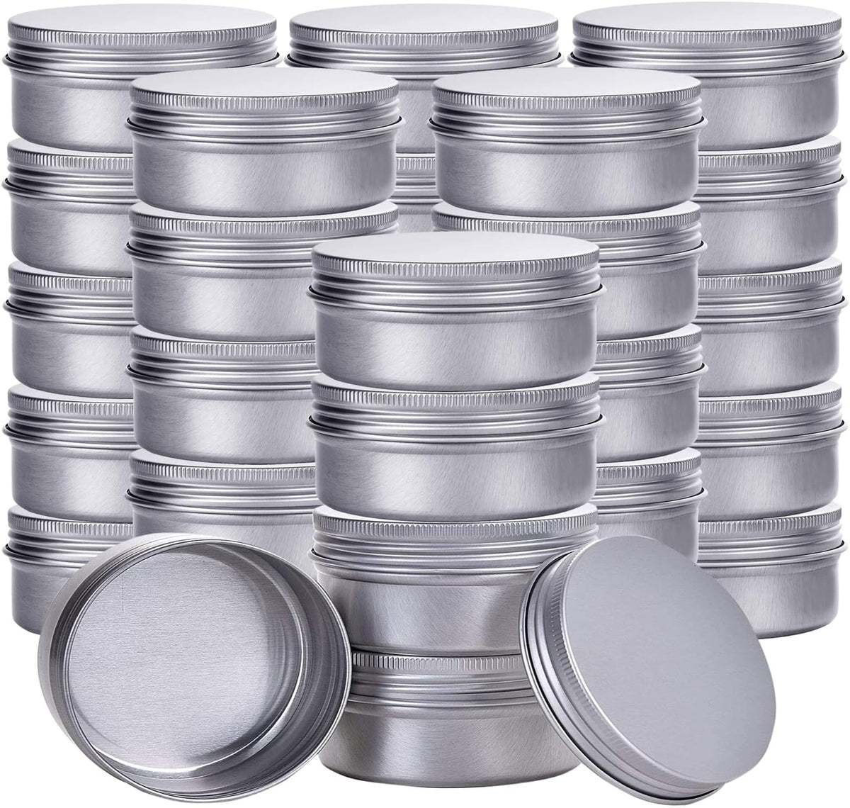 1 Ounce Aluminum Tin Jar Refillable Containers 30 ml Aluminum Screw Lid Round Tin Container Bottle 50 Pack for Cosmetic,Lip Balm, Cream